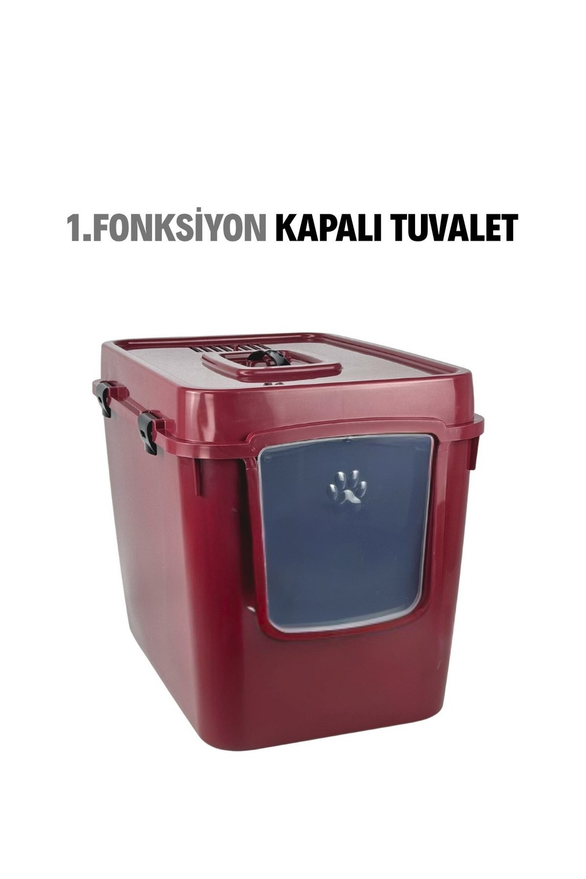 Pribor HZ-500 Xxl 3 Fonksiyonlu Açık / Kapalı Kedi Tuvaleti ve Taşıma Çantası Bordo 56 x 40 x 43 Cm