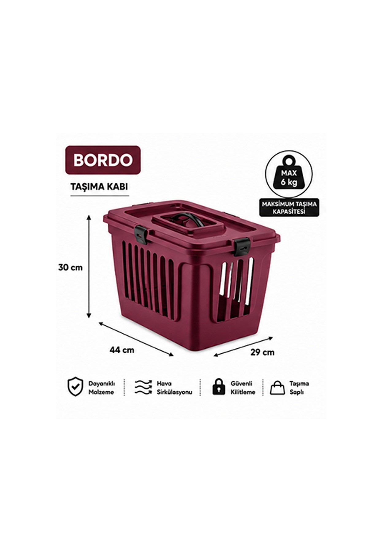 Pribor Kedi Ve Köpek Lüks Taşıma Çantası Üstten Girişli 44 x 29 x 30 Cm Bordo
