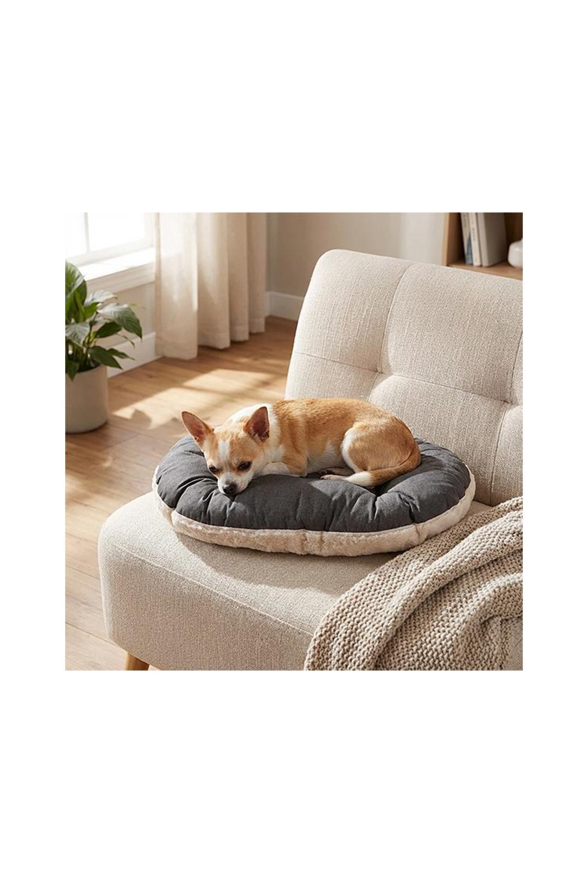 Pribor Kedi ve Mini Irk Köpek Peluş Yatağı - Gri-Beyaz (55 cm x 36 cm)