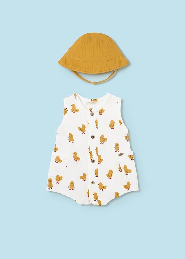 24Y.MYR.01614.042Mayoral Yenidoğan Erkek Civciv Detaylı Şapkalı Tulum