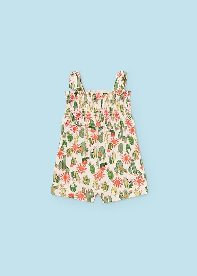 24Y.MYR.01841.068Mayoral Kız Bebek Kaktüs Baskılı Askılı Penye Tulum