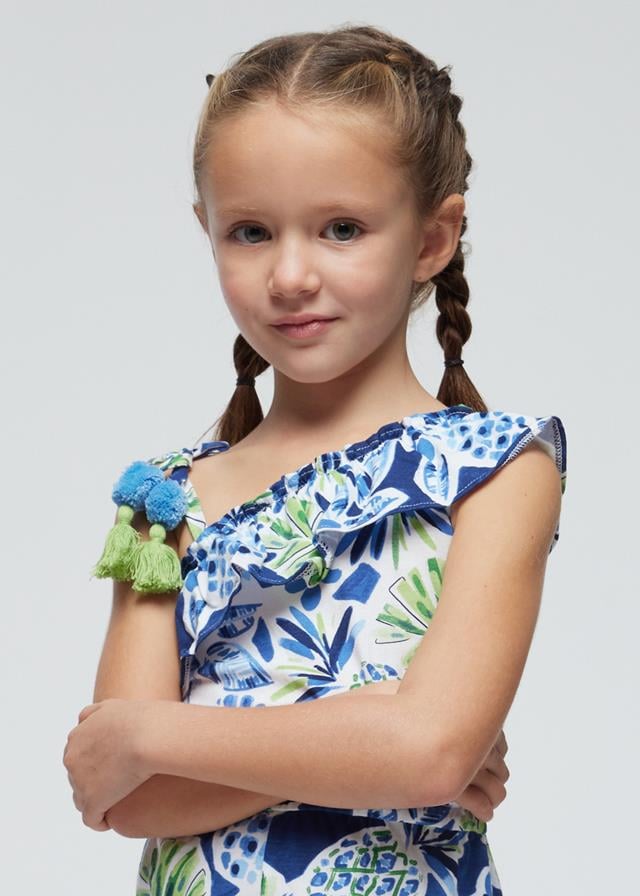 24Y.MYR.03864.021Mayoral Kız Çocuk Baskılı Tek Omuz Askılı Tulum