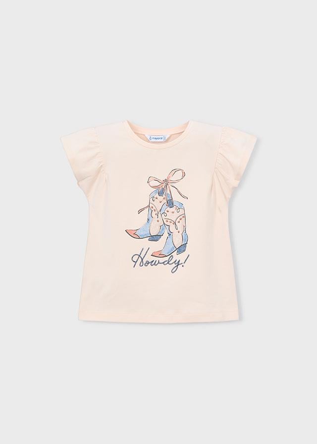 26Y.MYR.03007.080Mayoral Kız Çocuk Fırfır Kollu Çizme Baskılı Tshirt