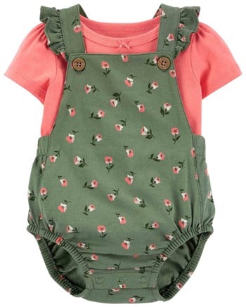 Carters Kız Bebek 2'li Çiçek Desenli Bahçıvan Tulum ve Tişört Set