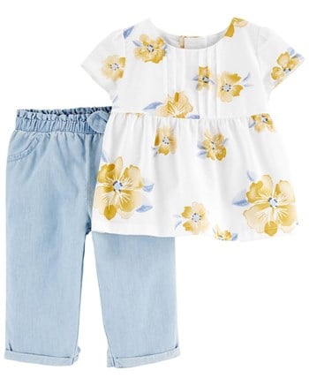 Carters Kız Bebek 2'li Çicek Desenli Body Pantolon Set
