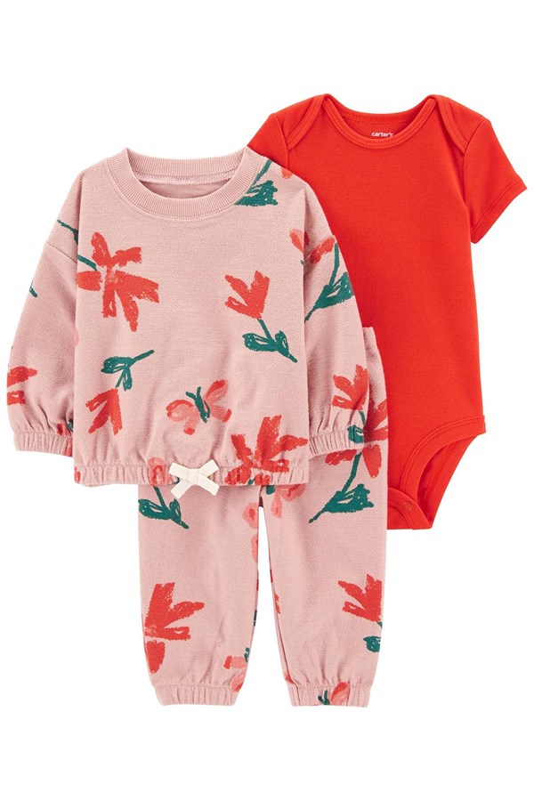Carters Kız Bebek Çiçek Desenli 3'Lü Body Pantolon Set