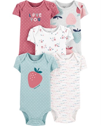 Carters Kız Bebek Çilek ve Çiçek Desenli 5'li Body Set