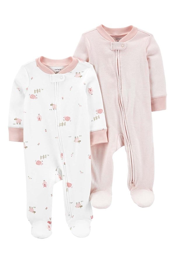 Carters Kız Bebek Kuzu Desenli 2'Li Uzun Kollu Tulum Set