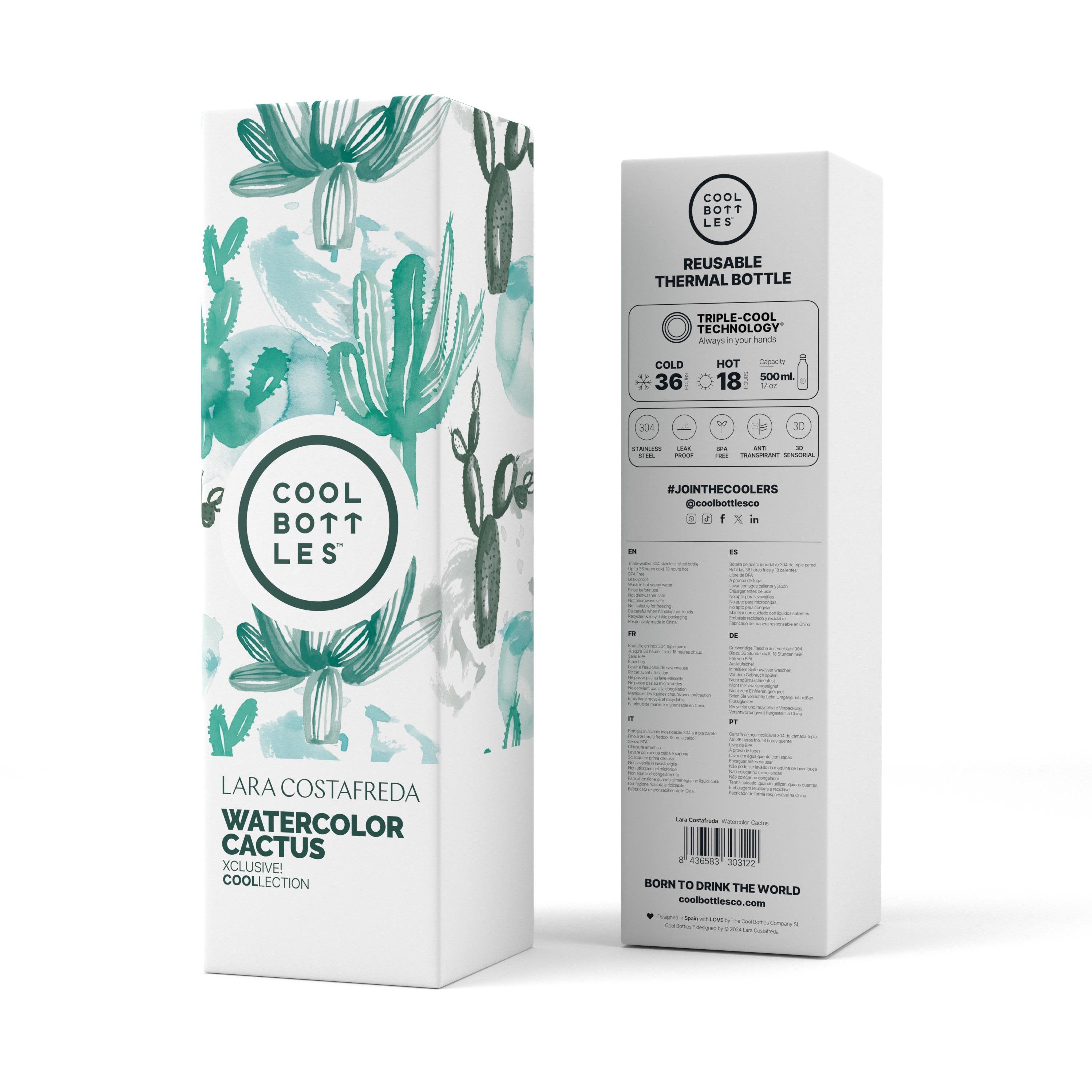 CBB50LCWCool Bottles The Bottle - Watercolor Cactus 500ml