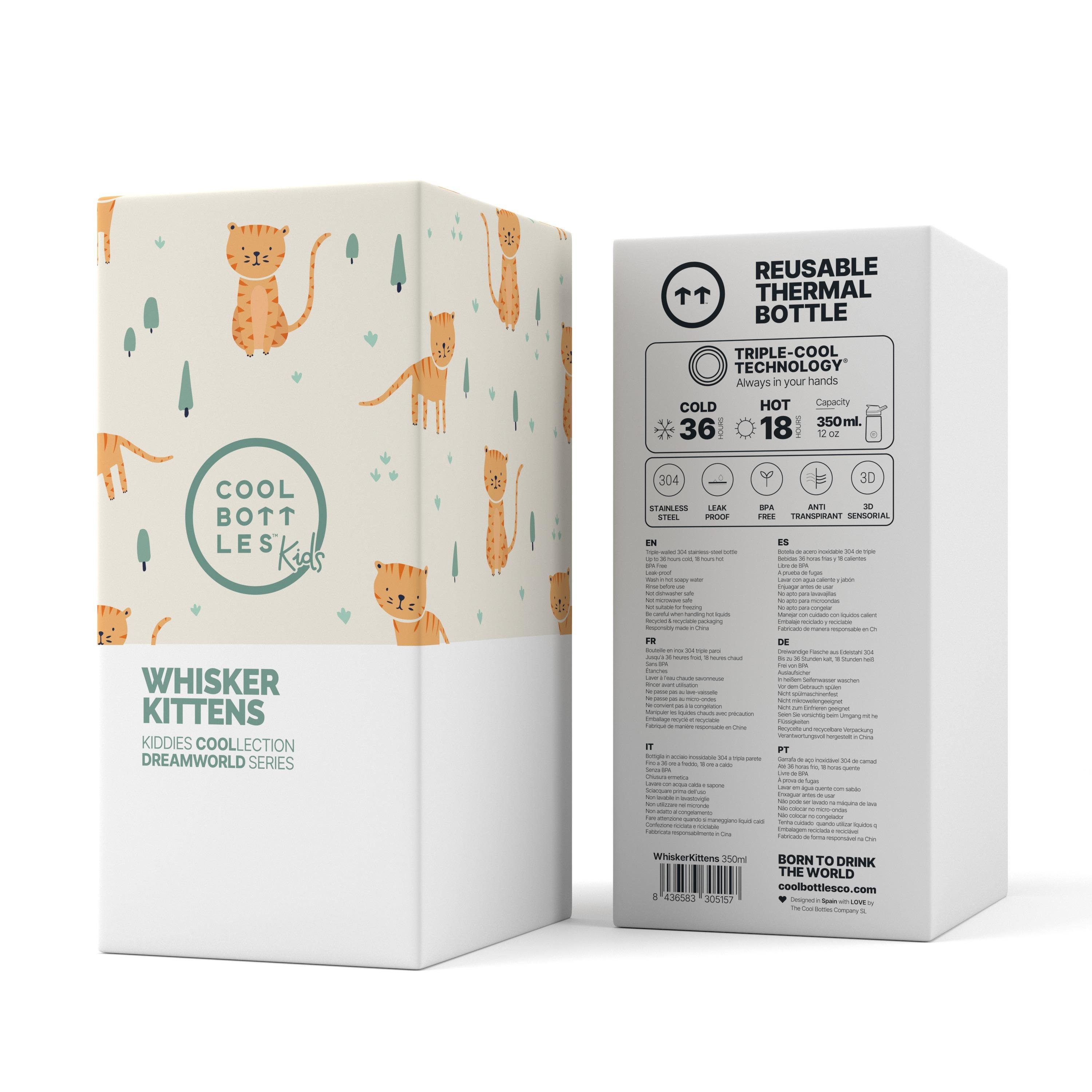 CBKD35WKCool Bottles The Kiddie Bottle - Whisker Kittens 350ml