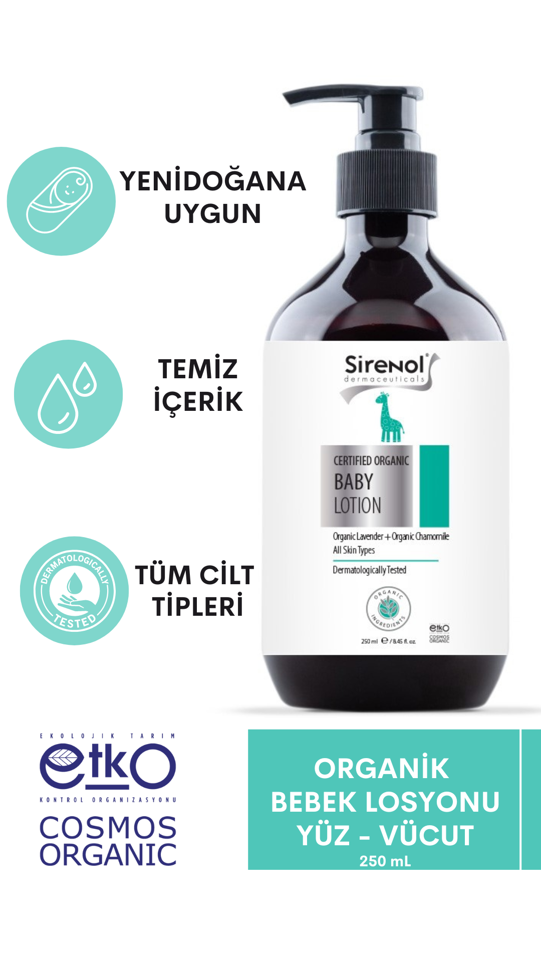 S821Sirenol Organik Bebek Losyonu - Yenidoğan 250 Ml