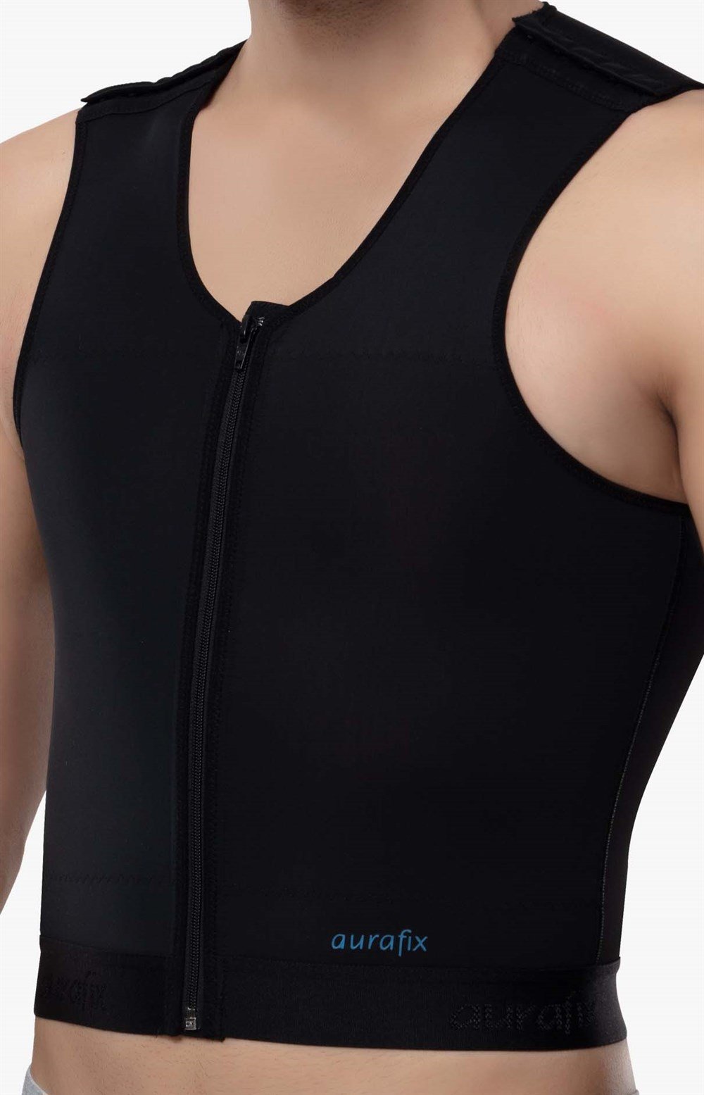 Aurafix Erkek Kısa Jinekomasti  Göğüs Fermuarlı Korse-Yelek