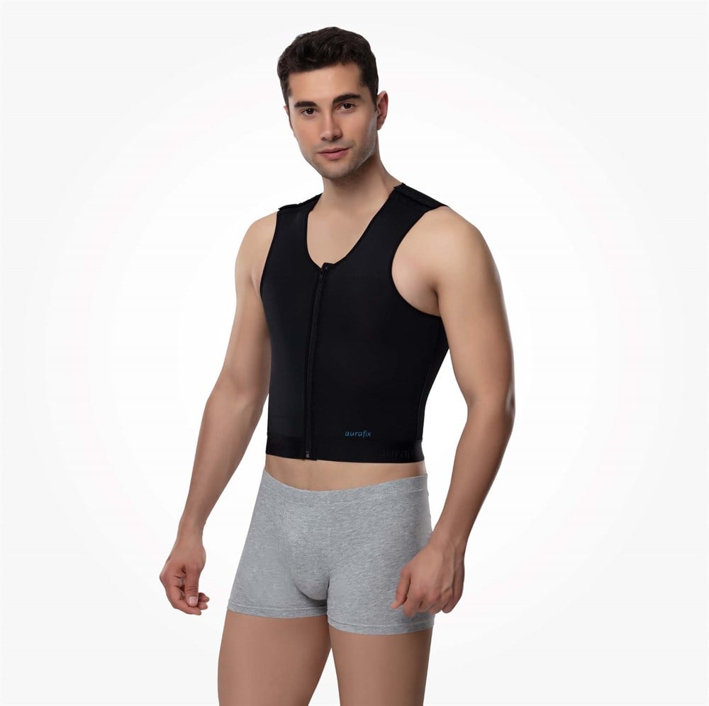 Aurafix Erkek Kısa Jinekomasti  Göğüs Fermuarlı Korse-Yelek
