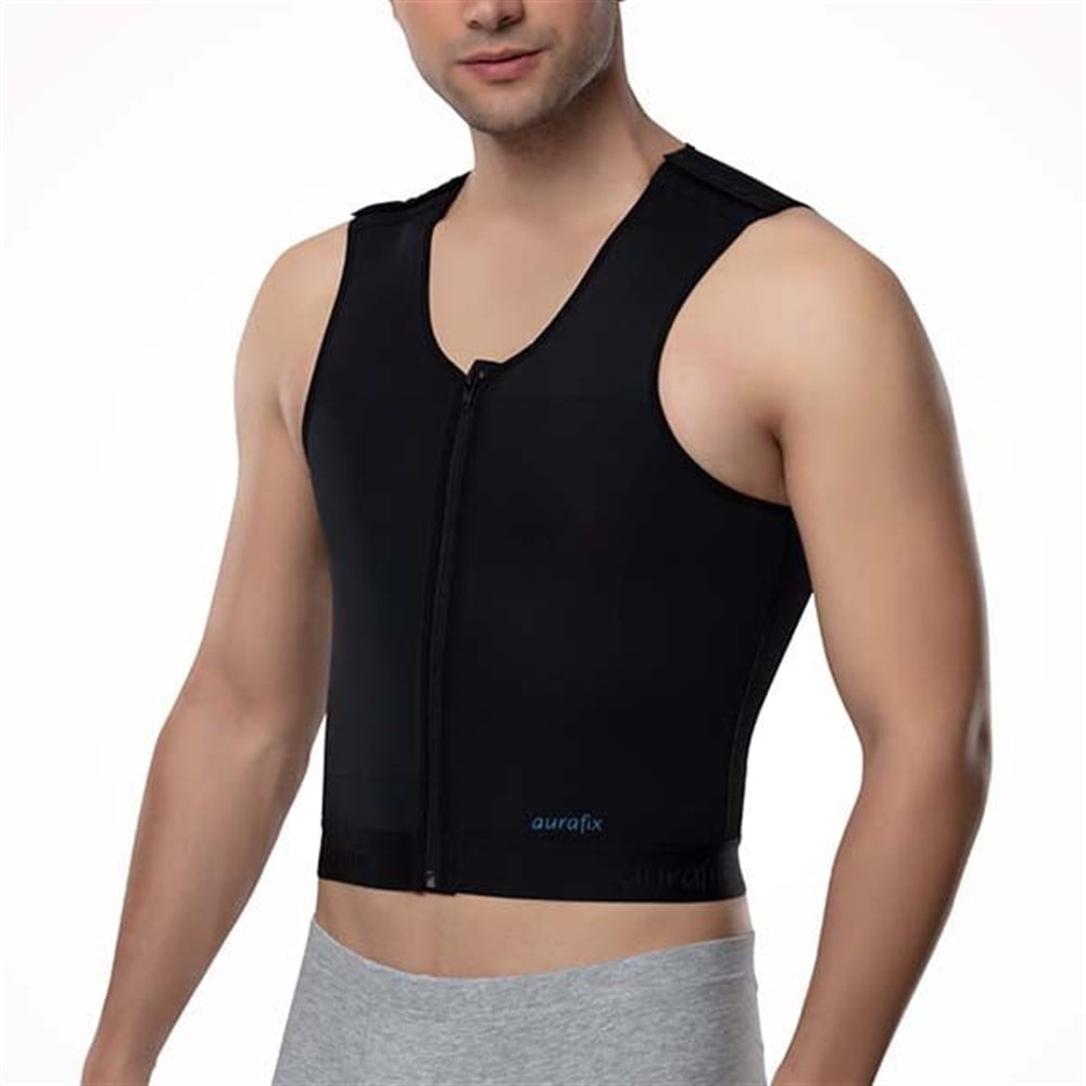 Aurafix Erkek Kısa Jinekomasti  Göğüs Fermuarlı Korse-Yelek