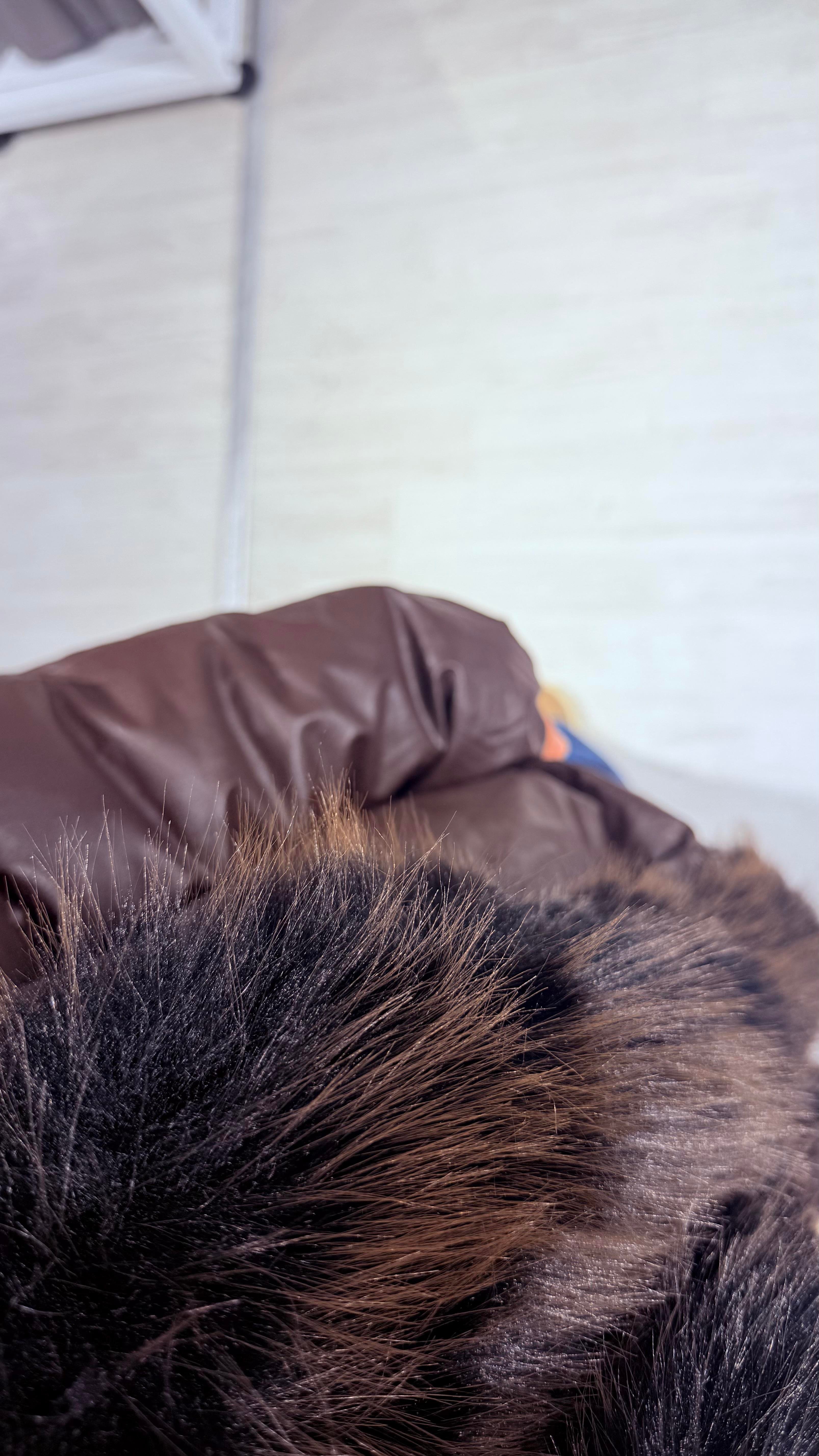 Acı Kahve Kürklü Şişme Deri Mont