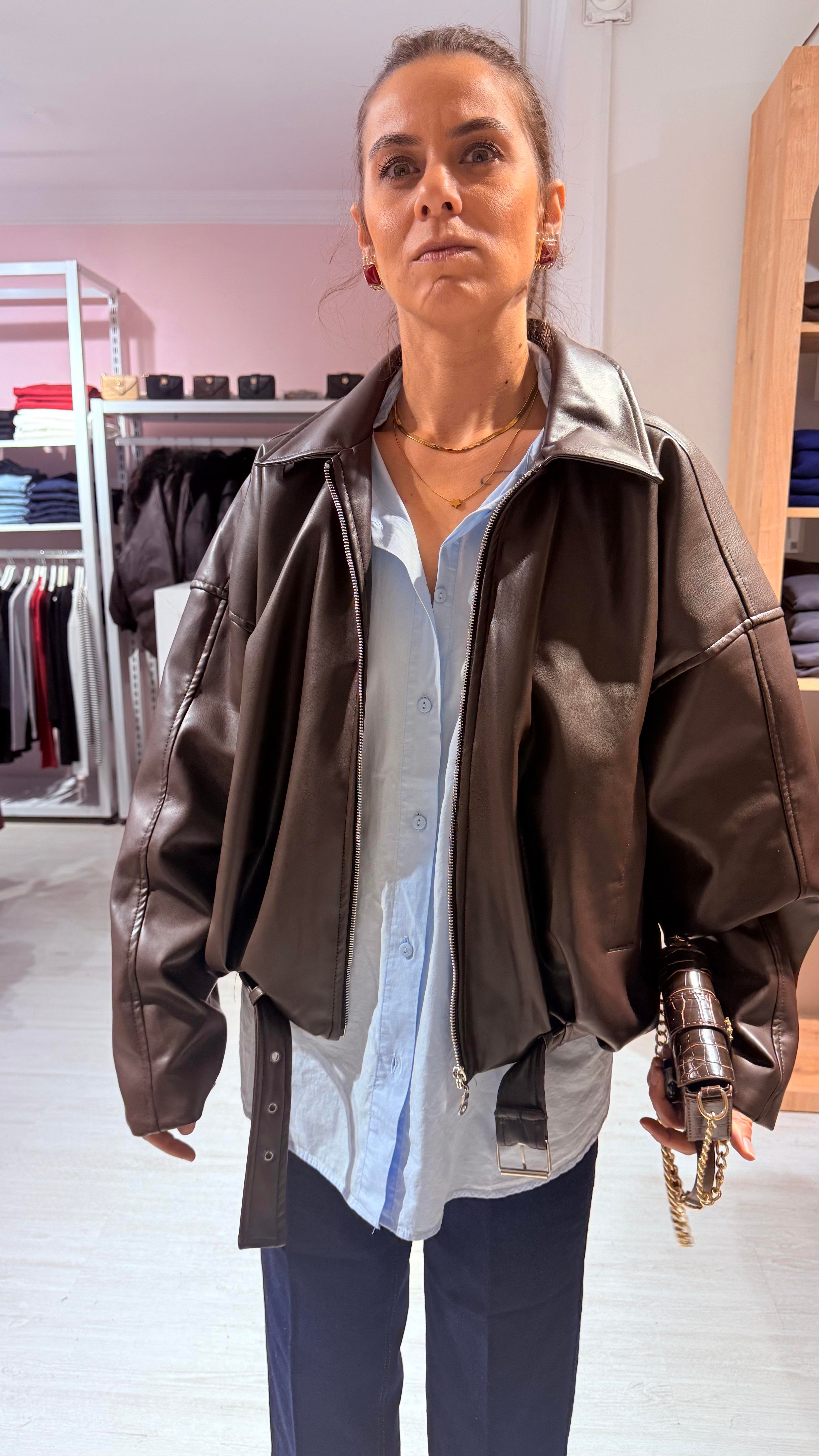 Acı Kahve Oversize Deri Ceket