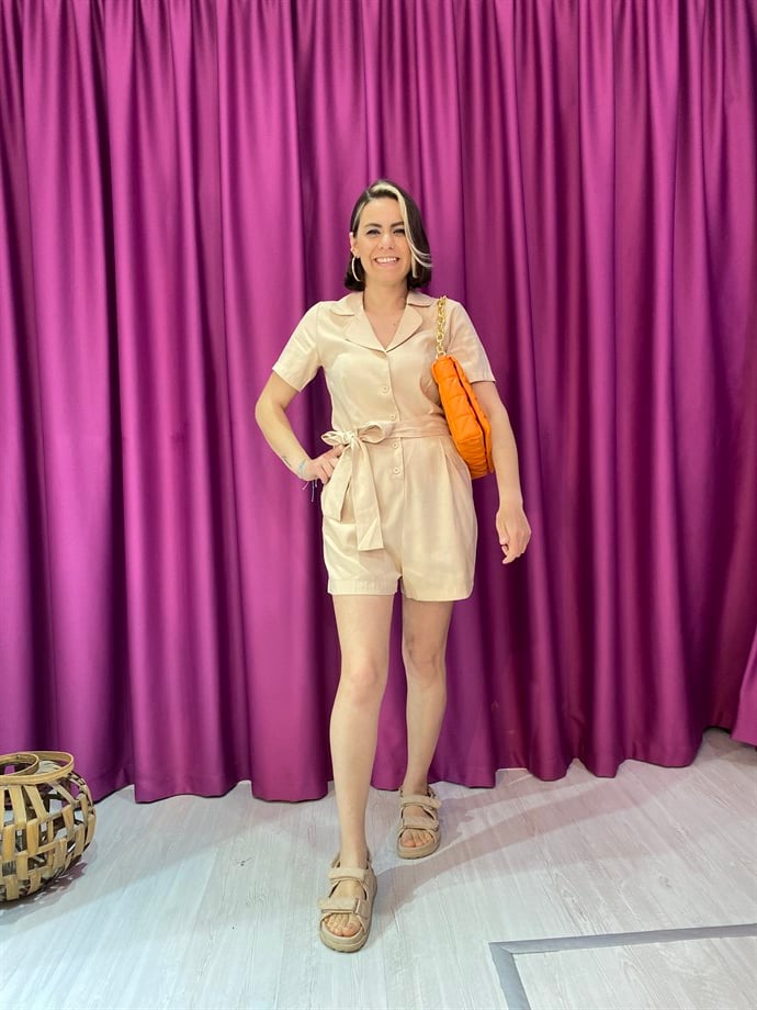 Bej Belden Bağlamalı Tulum