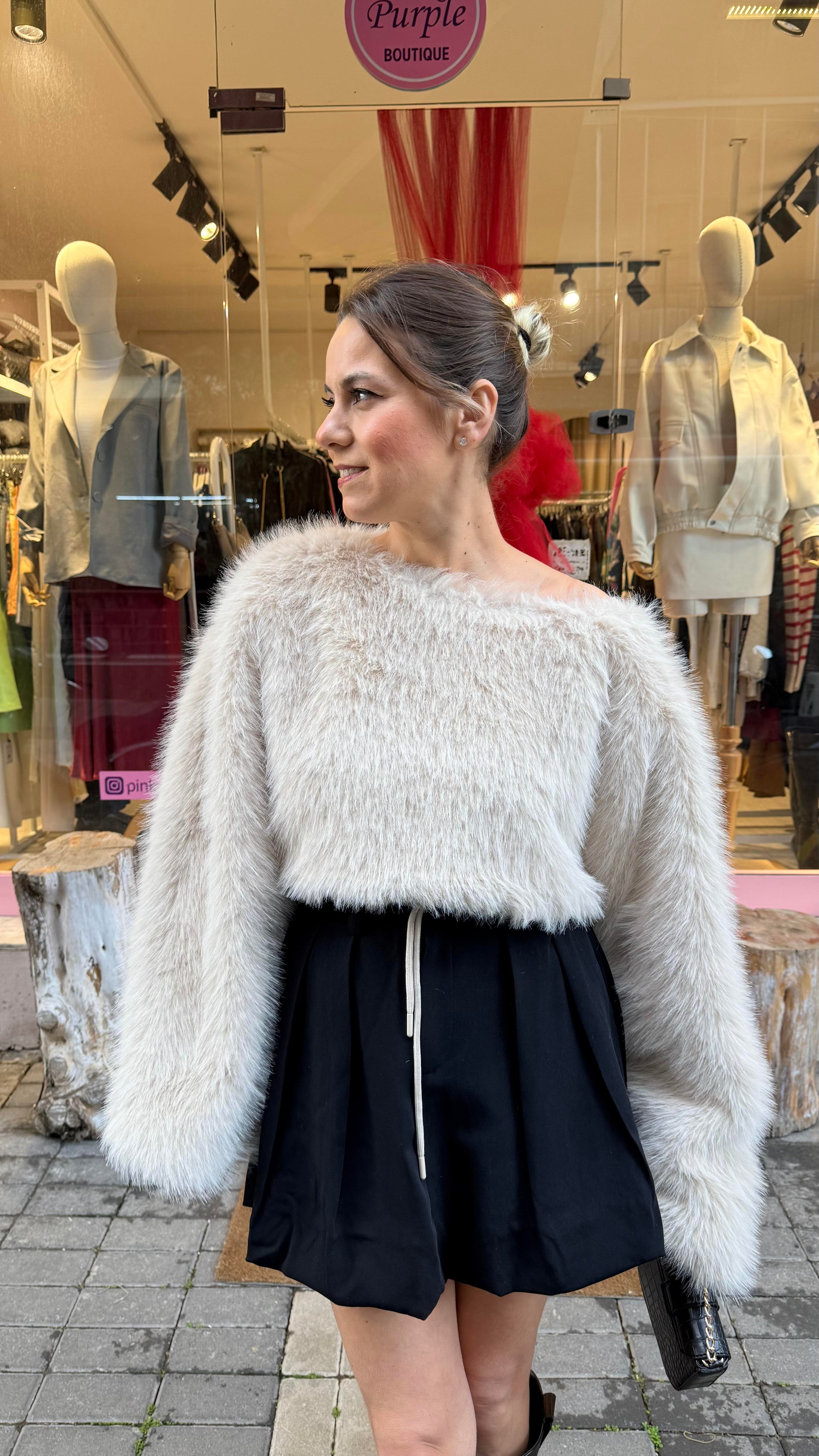 Bej Crop Kürk