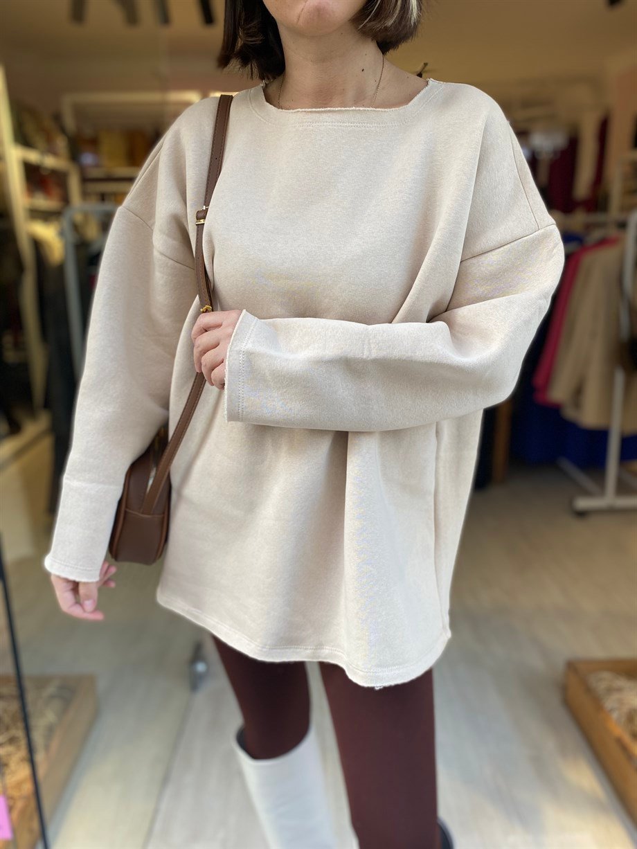 Bej Kesik Model Sweatshirt