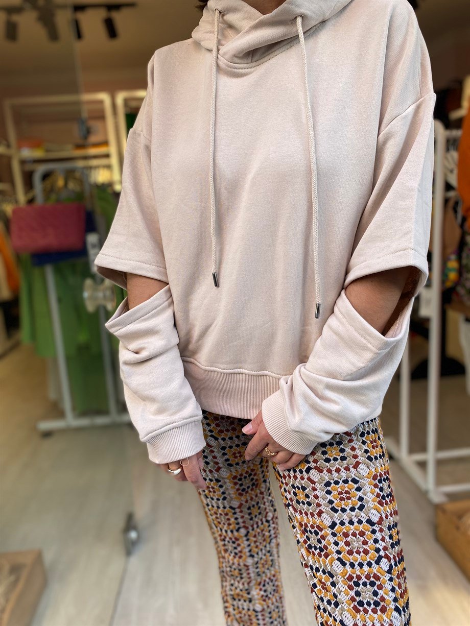 Bej Kol Detaylı Sweat