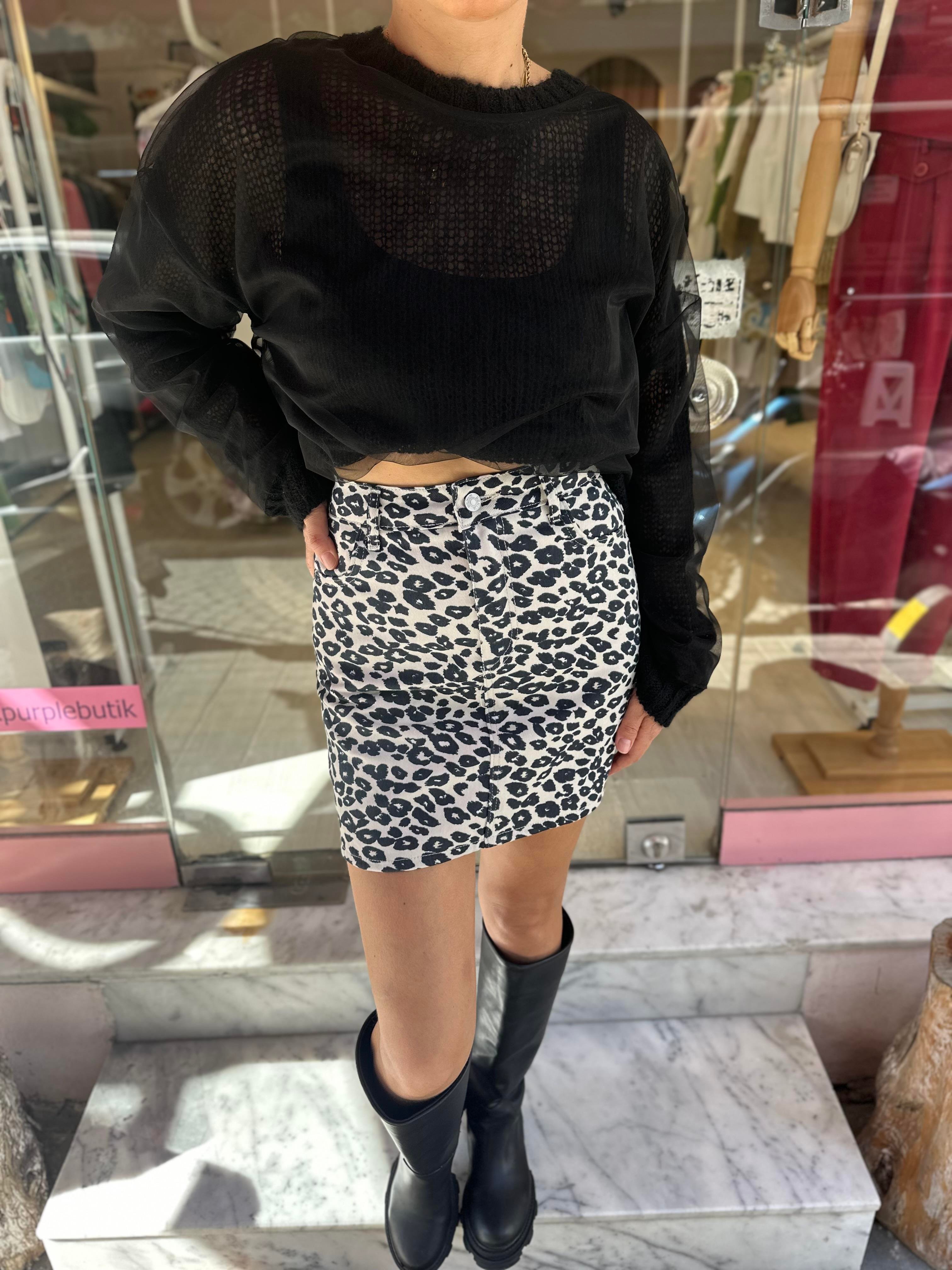 Bej Leopar Mini Etek