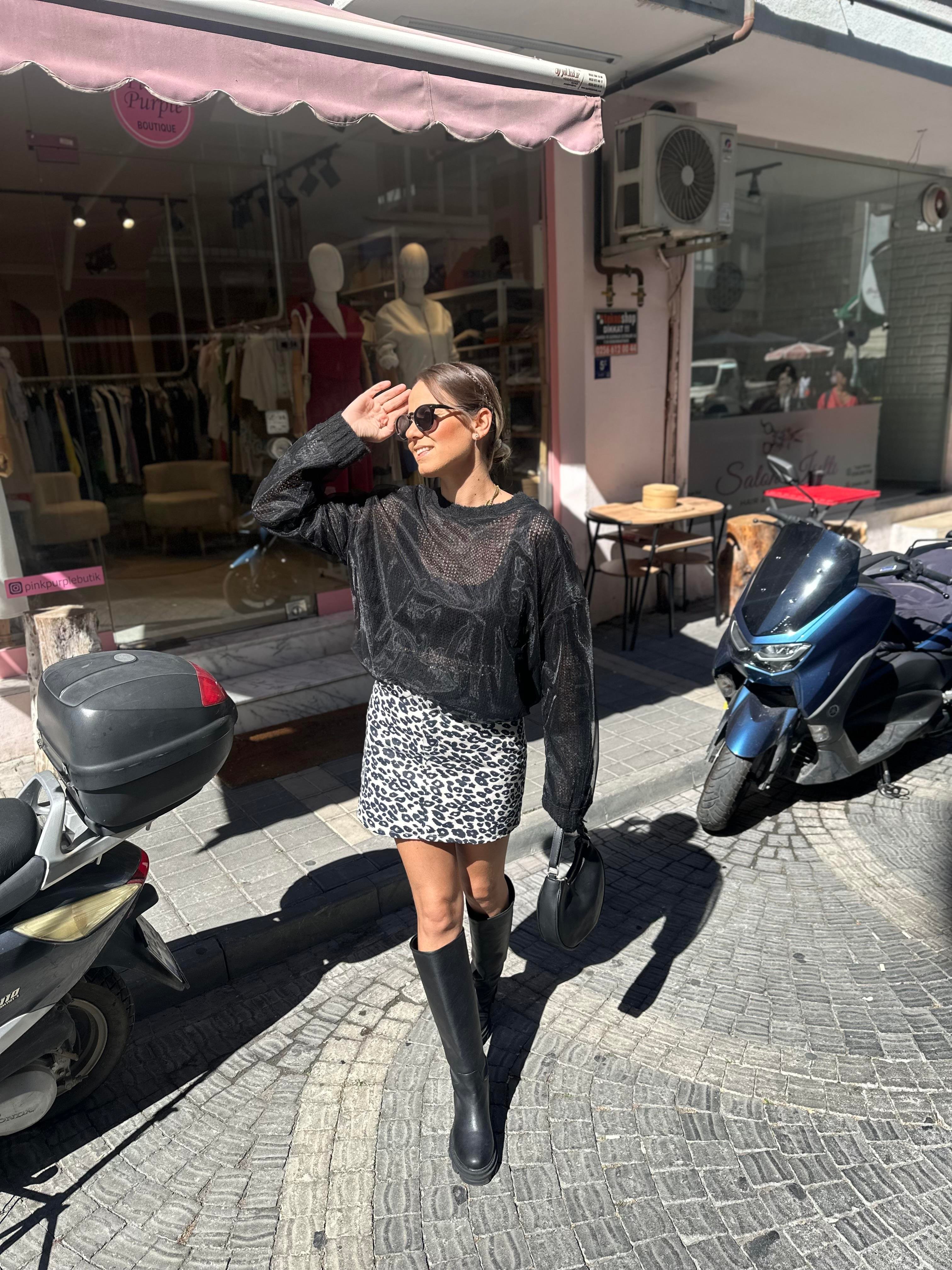 Bej Leopar Mini Etek