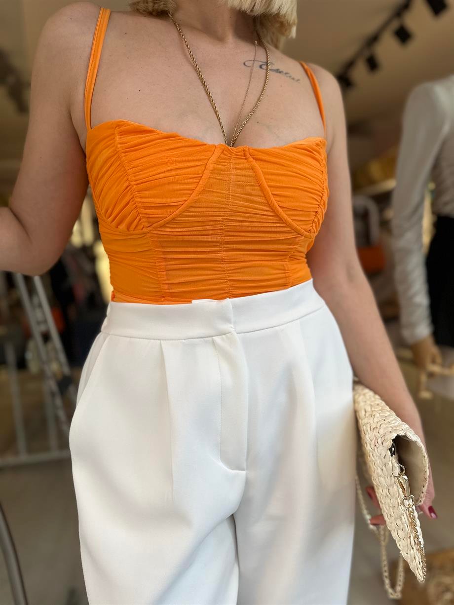 Beyaz Beli Lastikli Pantolon