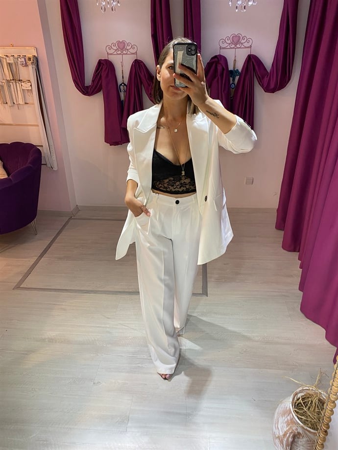 Beyaz Blazer Takım