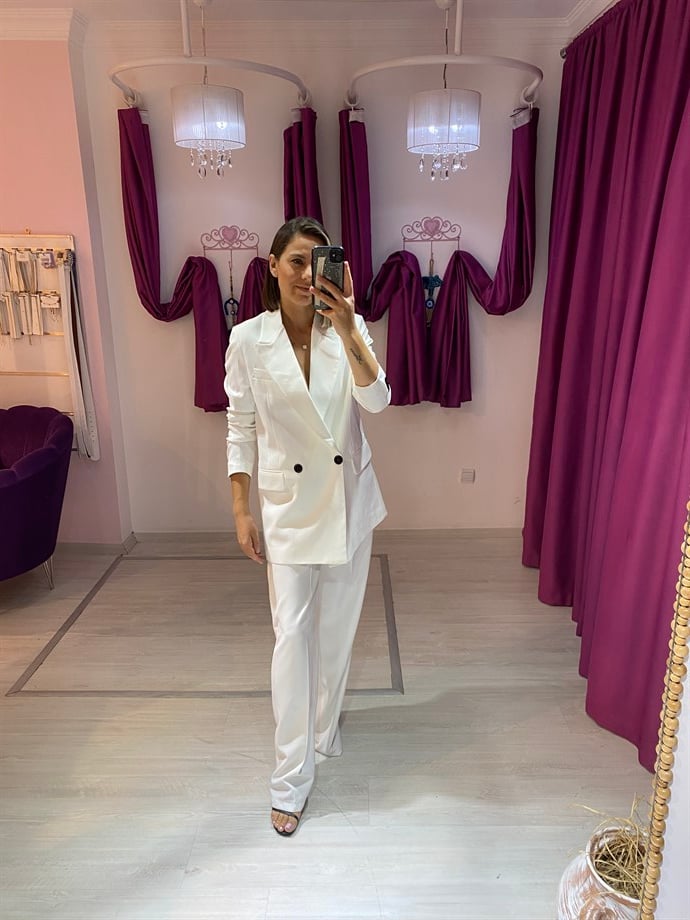 Beyaz Blazer Takım