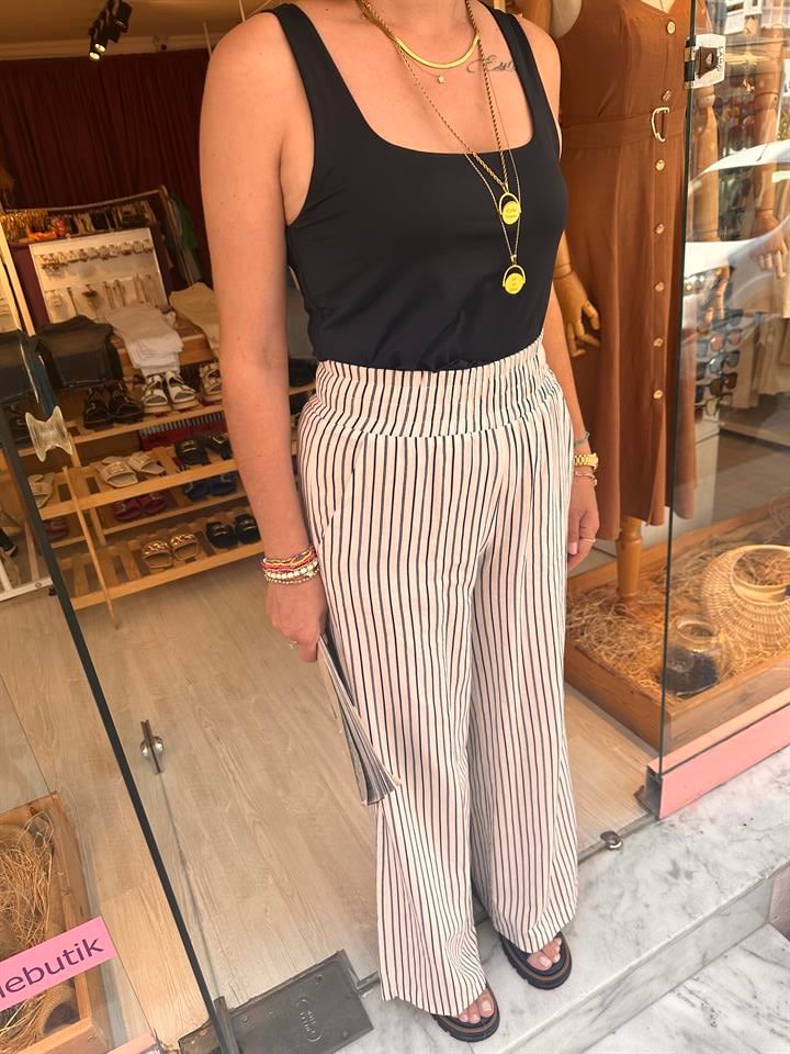Beyaz Çizgili Keten Pantolon
