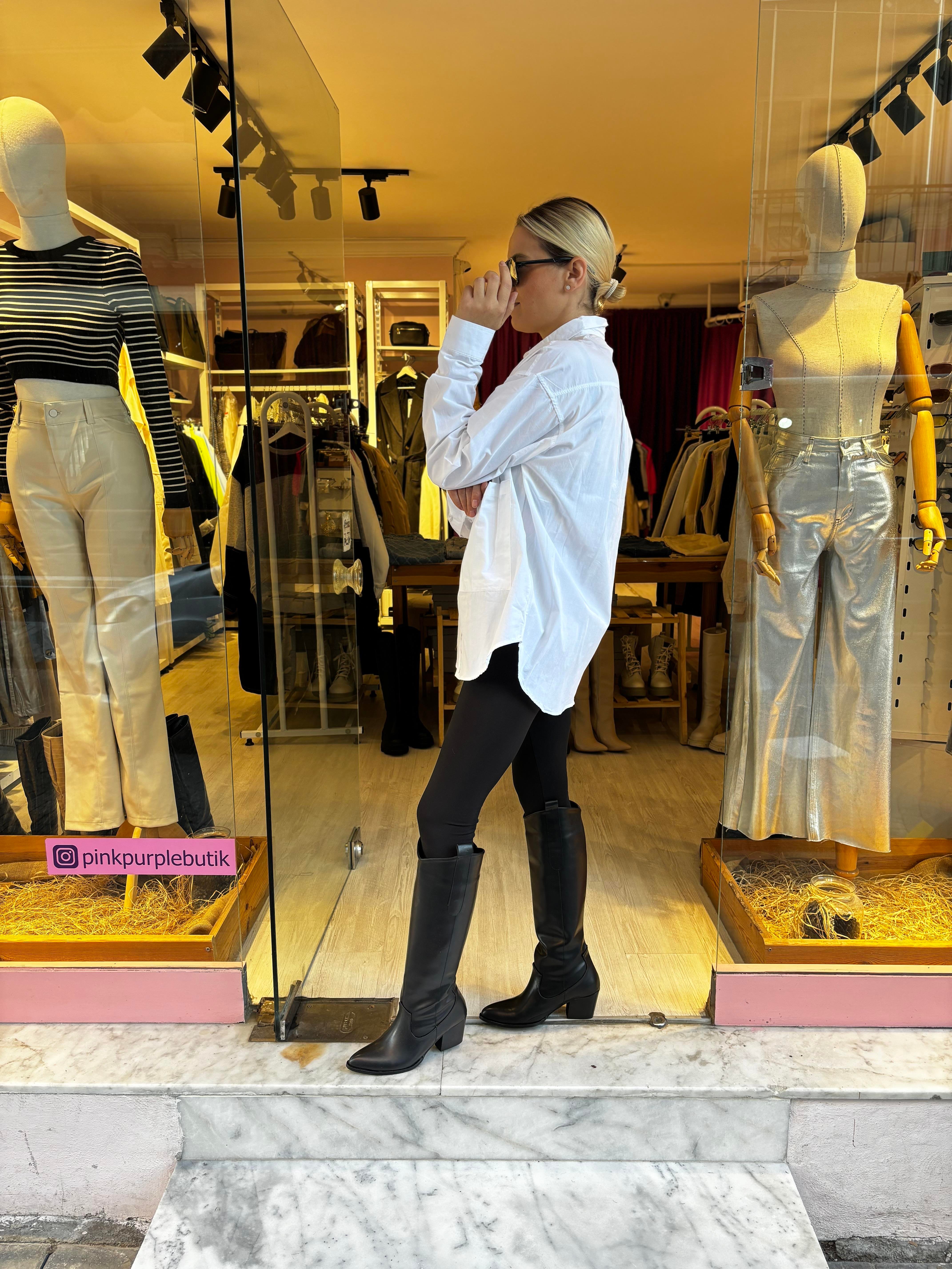 Beyaz Oversize Çift Cepli Gömlek
