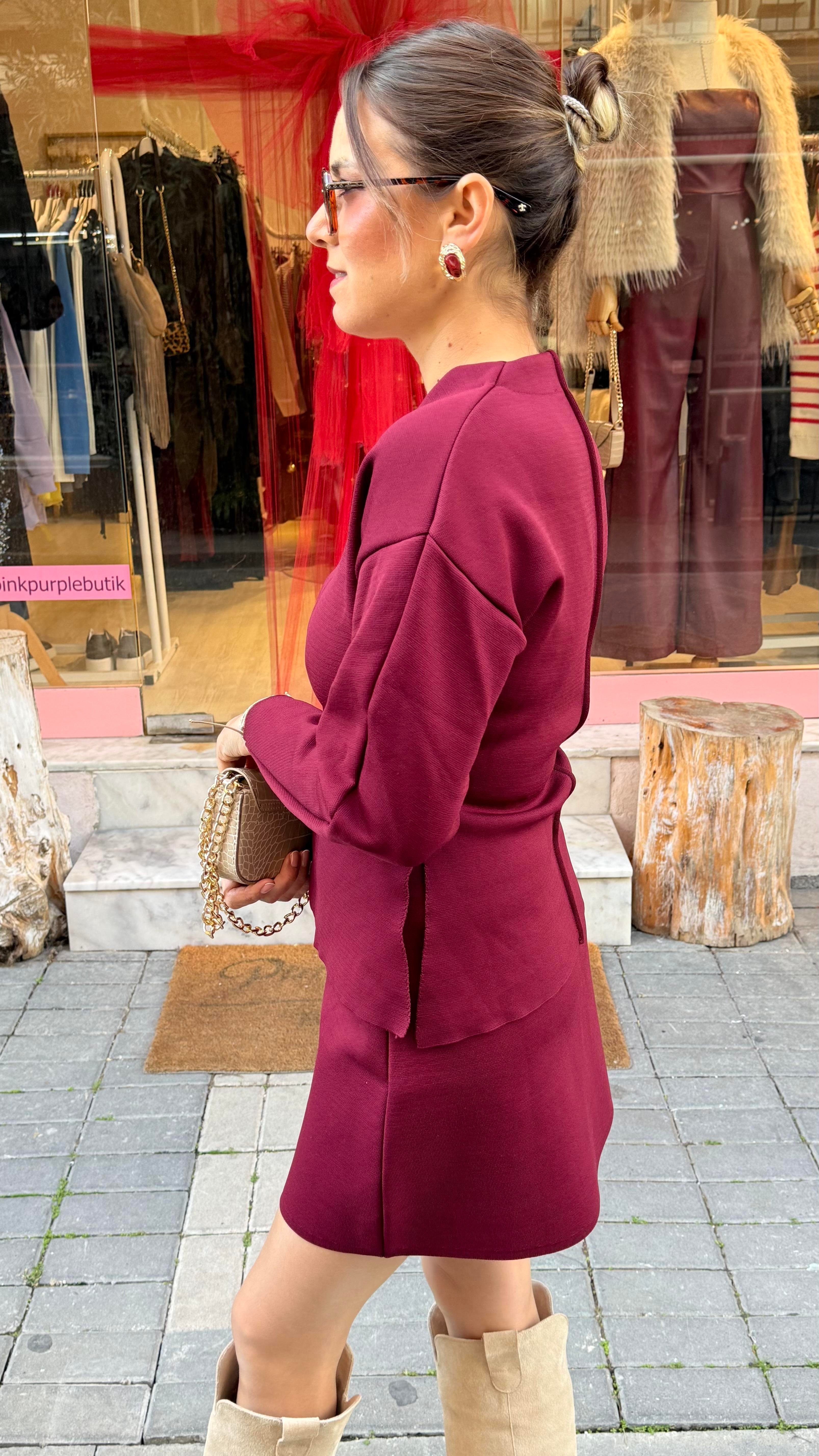 Bordo Çelik Triko Etek Takım