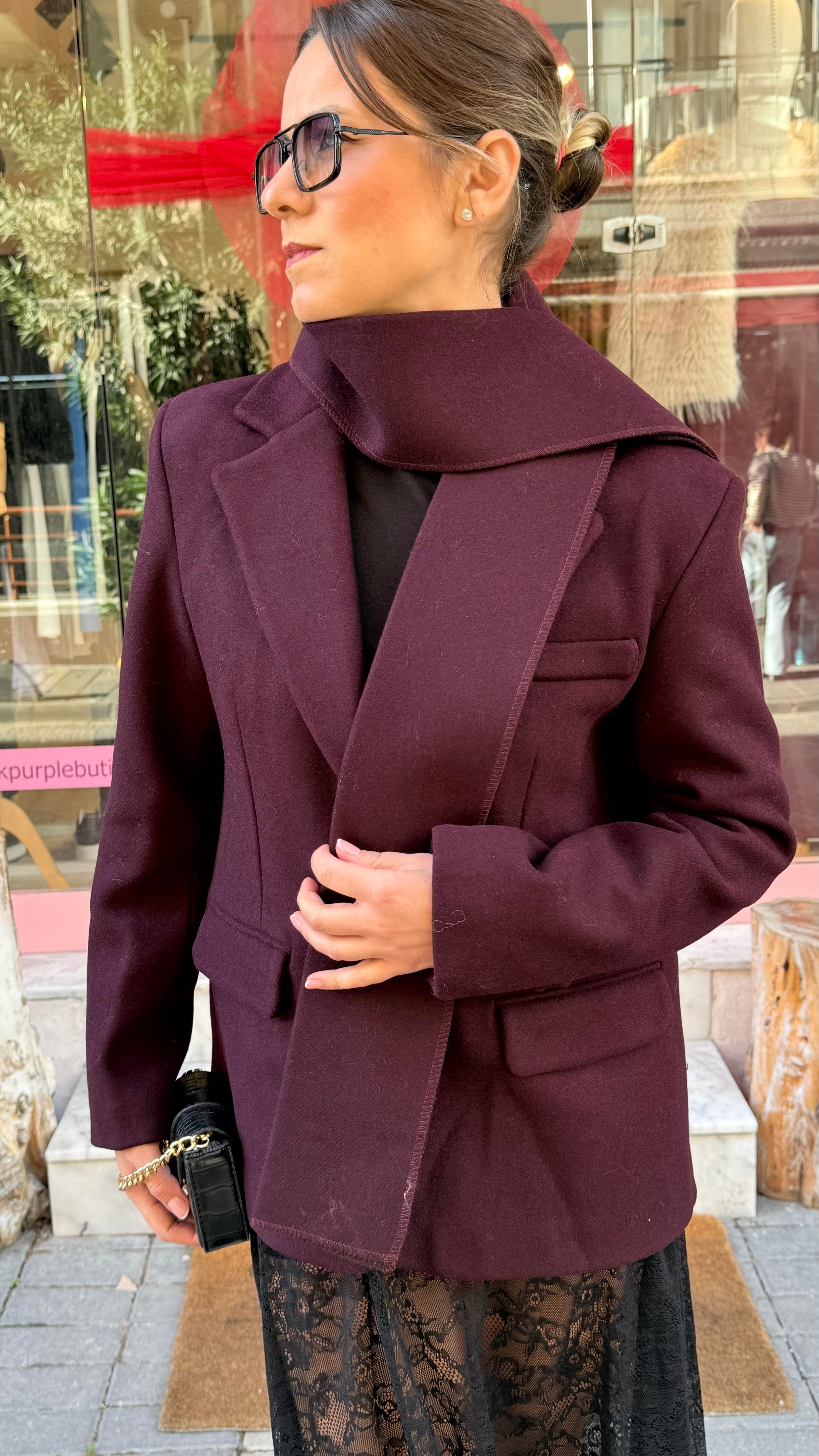Bordo Kaşkollu Blazer