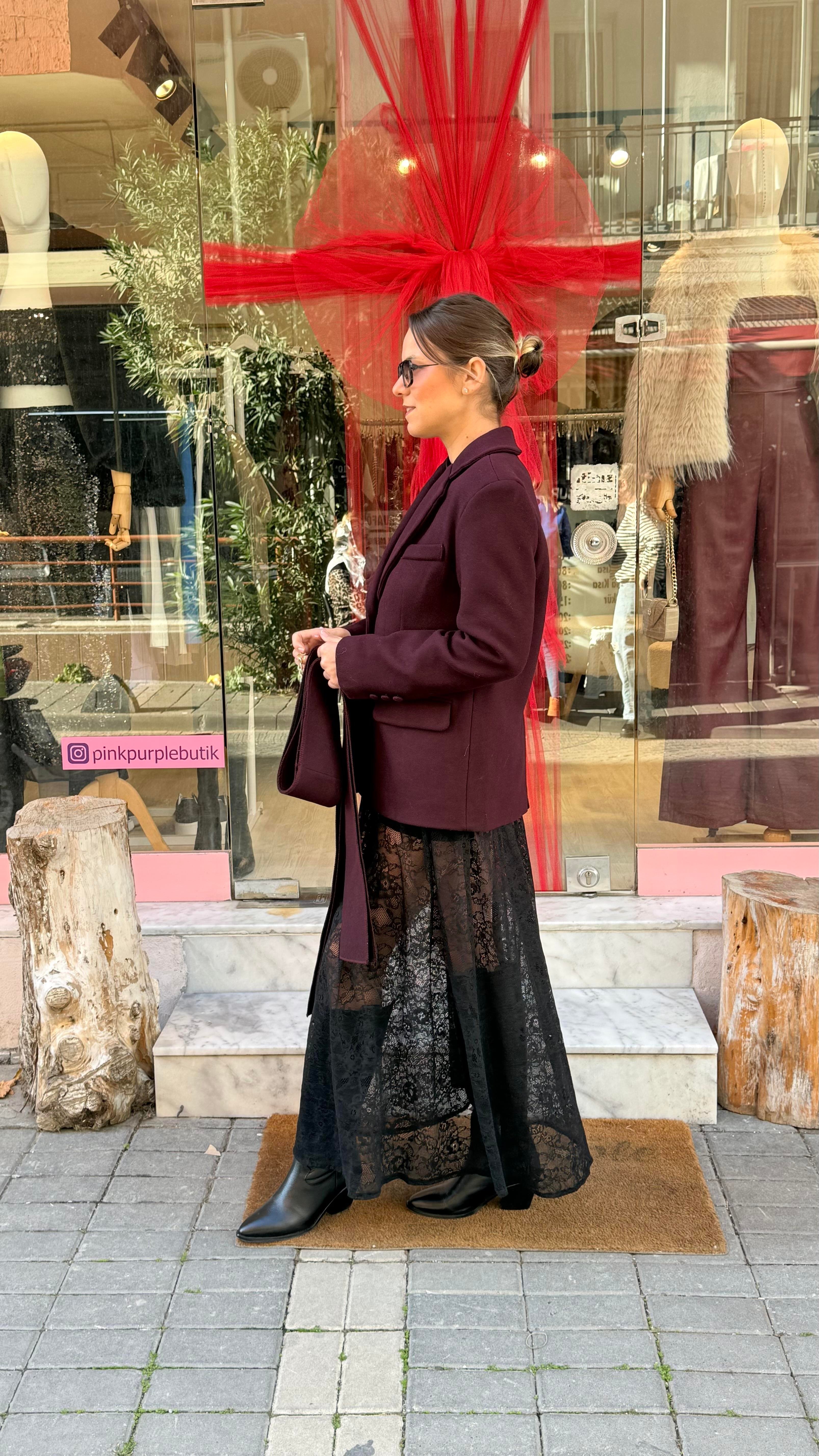 Bordo Kaşkollu Blazer