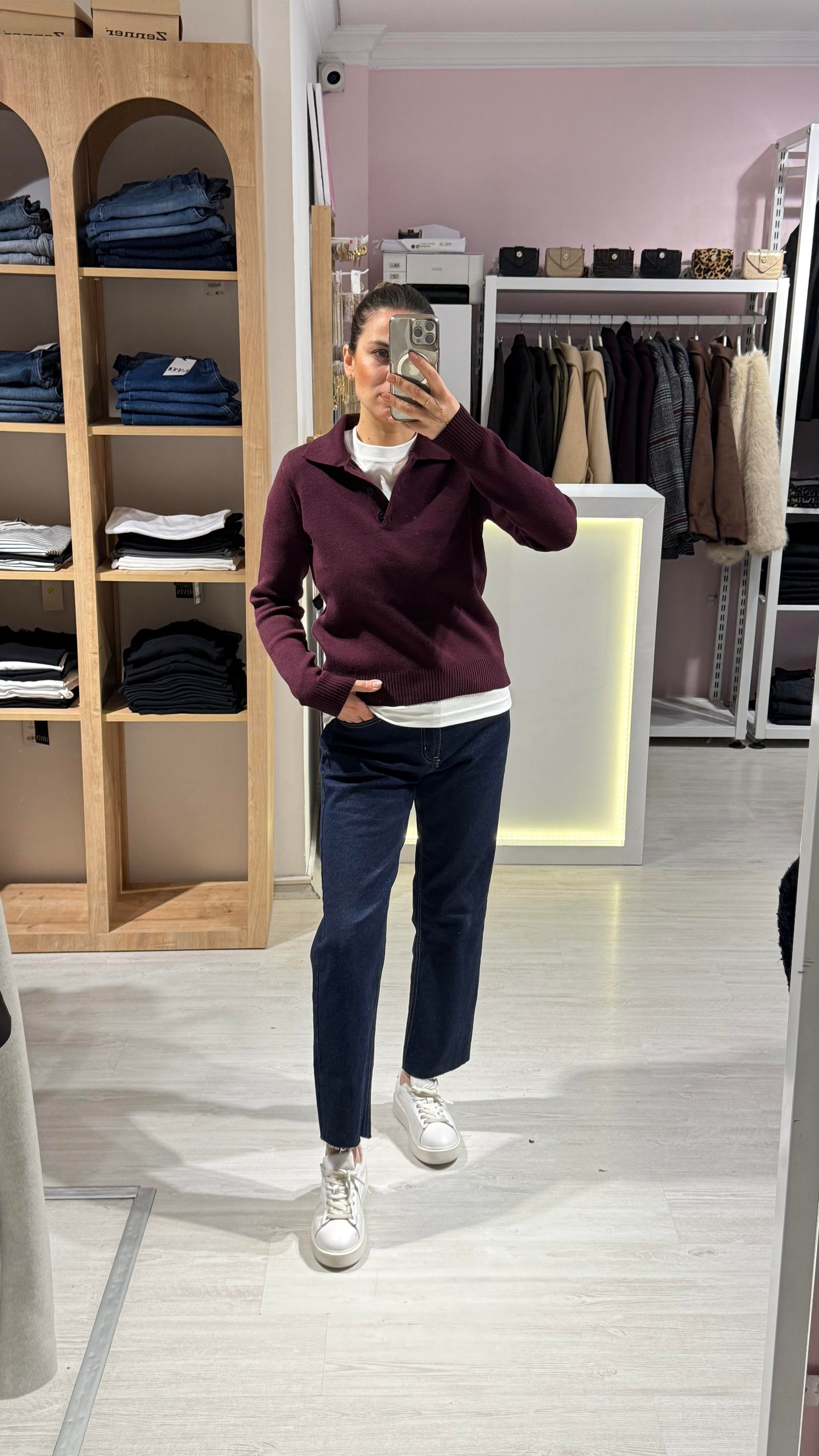 Bordo Polo Yaka Triko
