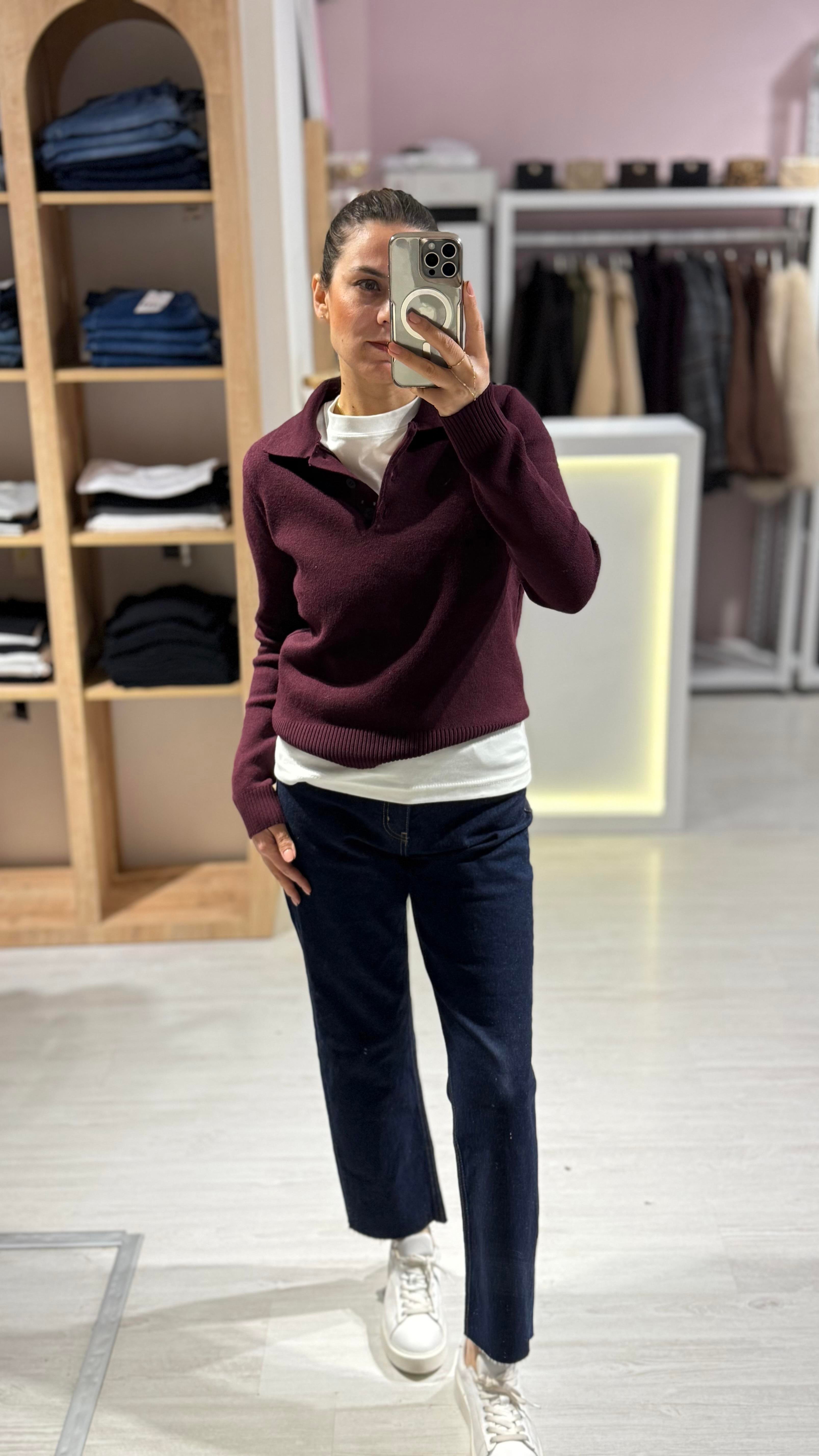Bordo Polo Yaka Triko