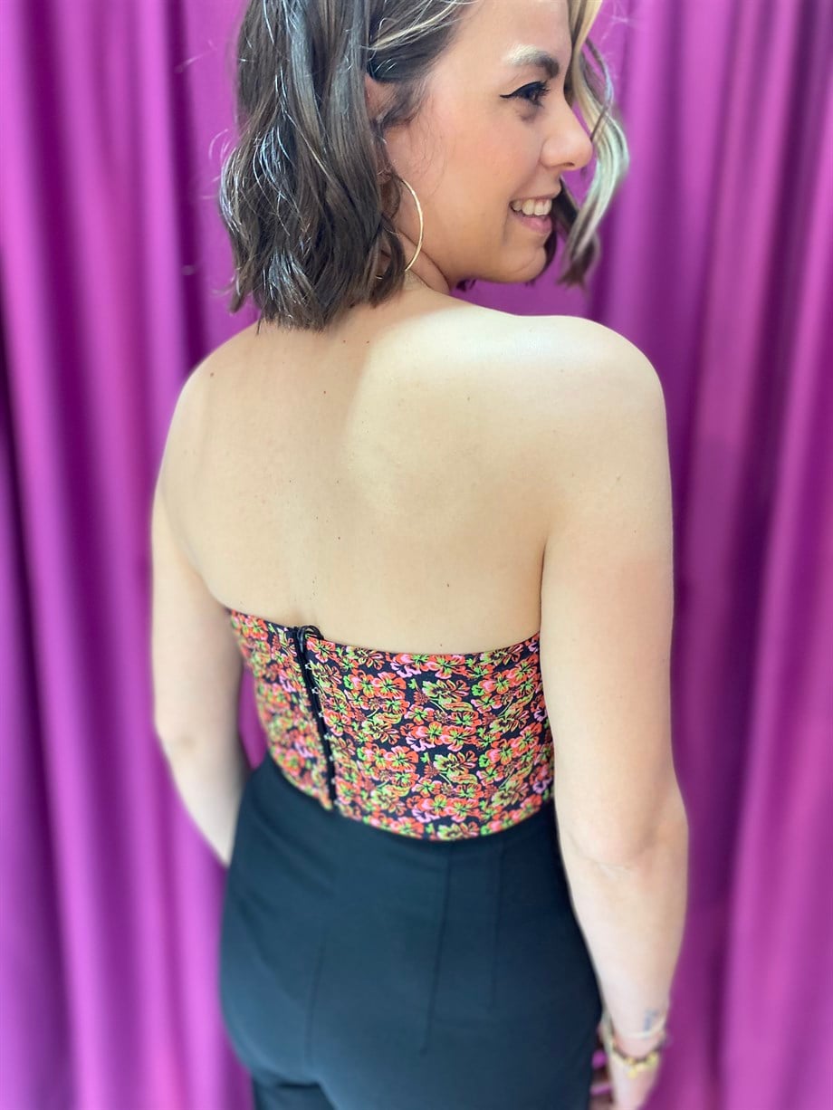 Çiçek Desen Korse Crop