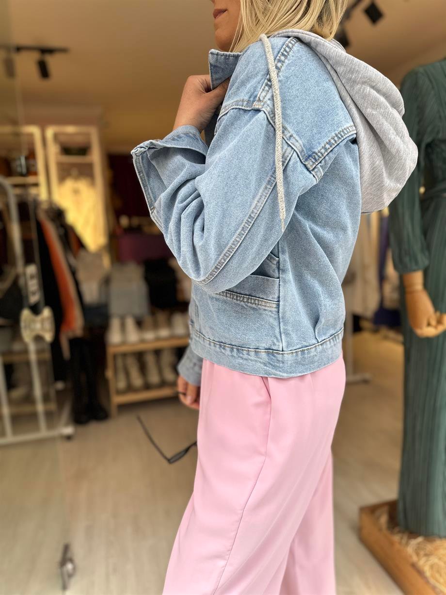 Çıkarılabilir Kapüşonlu Jean Ceket