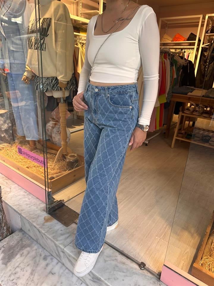 Desenli Mavi Jean