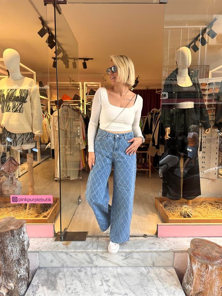 Desenli Mavi Jean