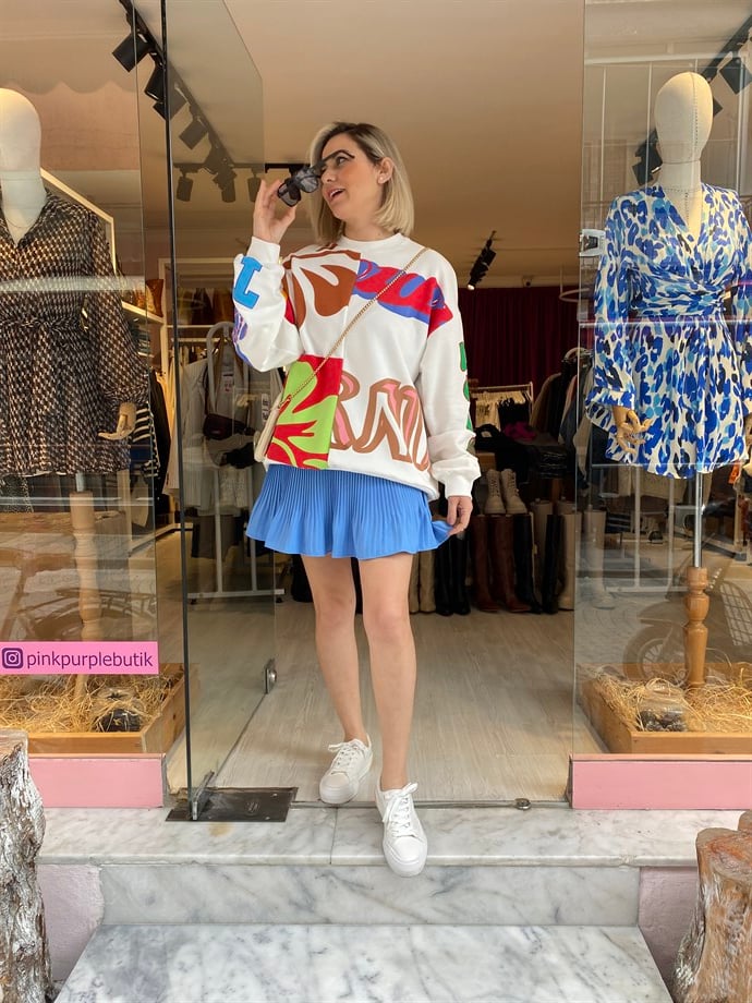 Desenli Renkli Sweatshirt