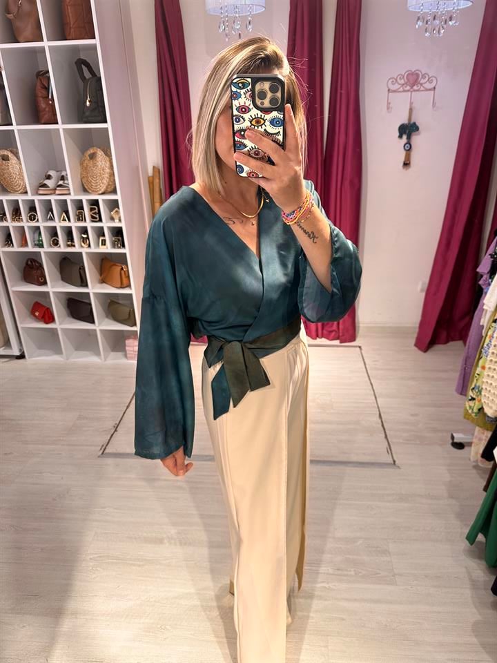 Ekru Yırtmaçlı Pantolon
