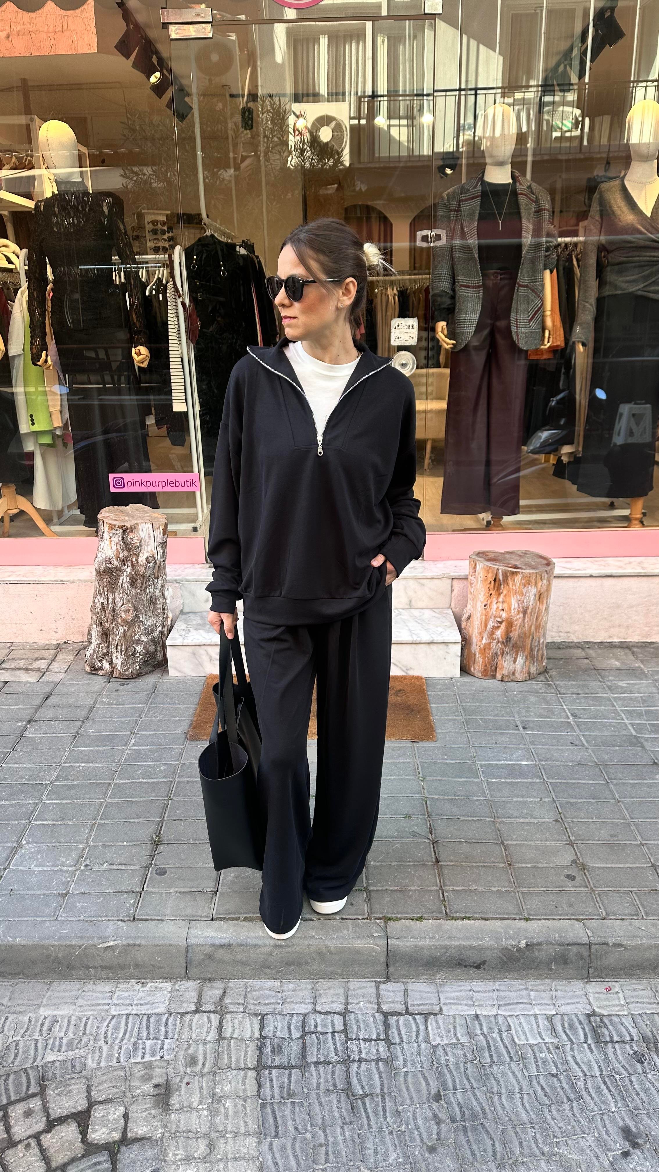 Füme Fermuarlı Modal Takım