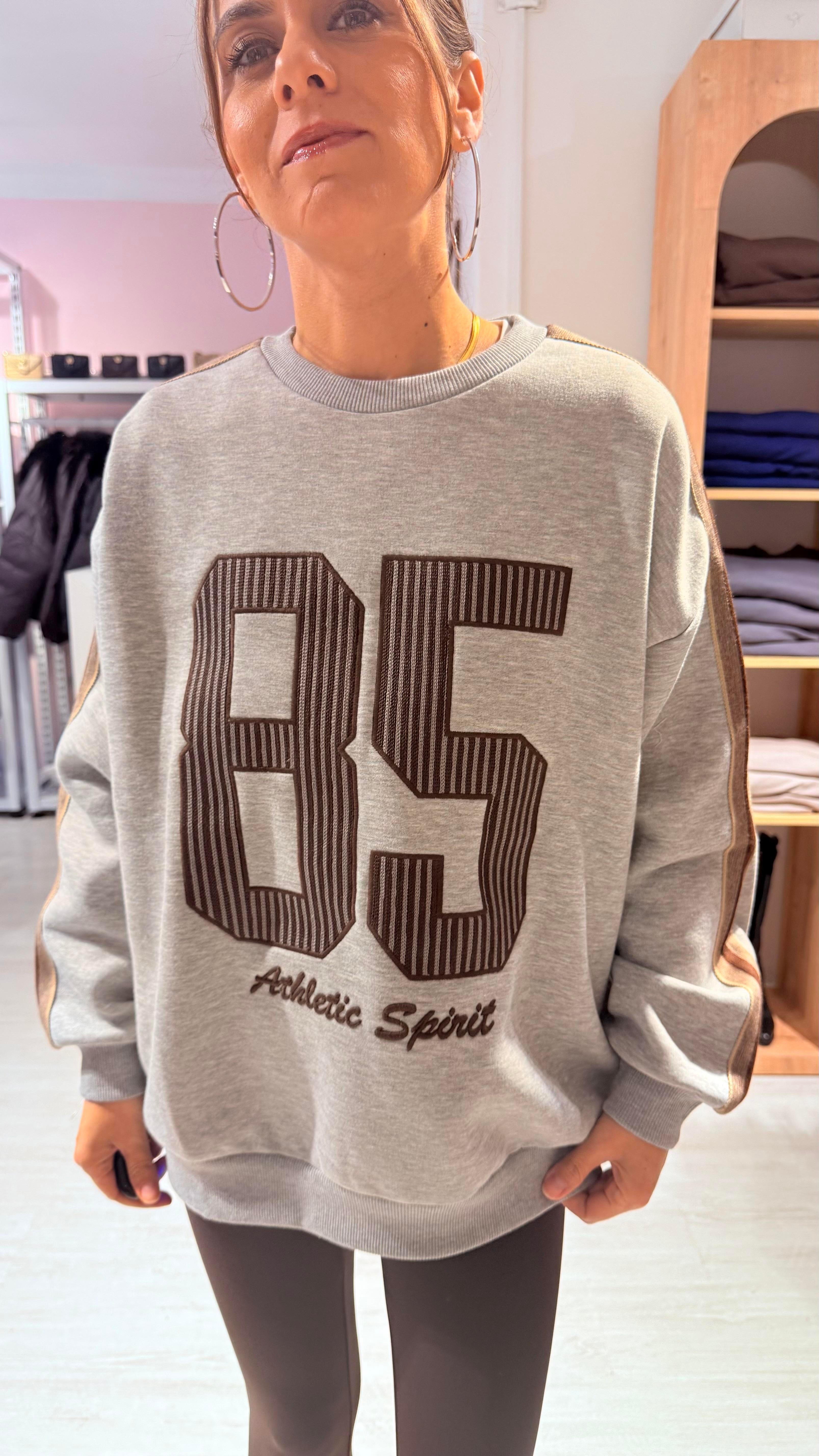 Gri Şeritli 85 Sweatshirt