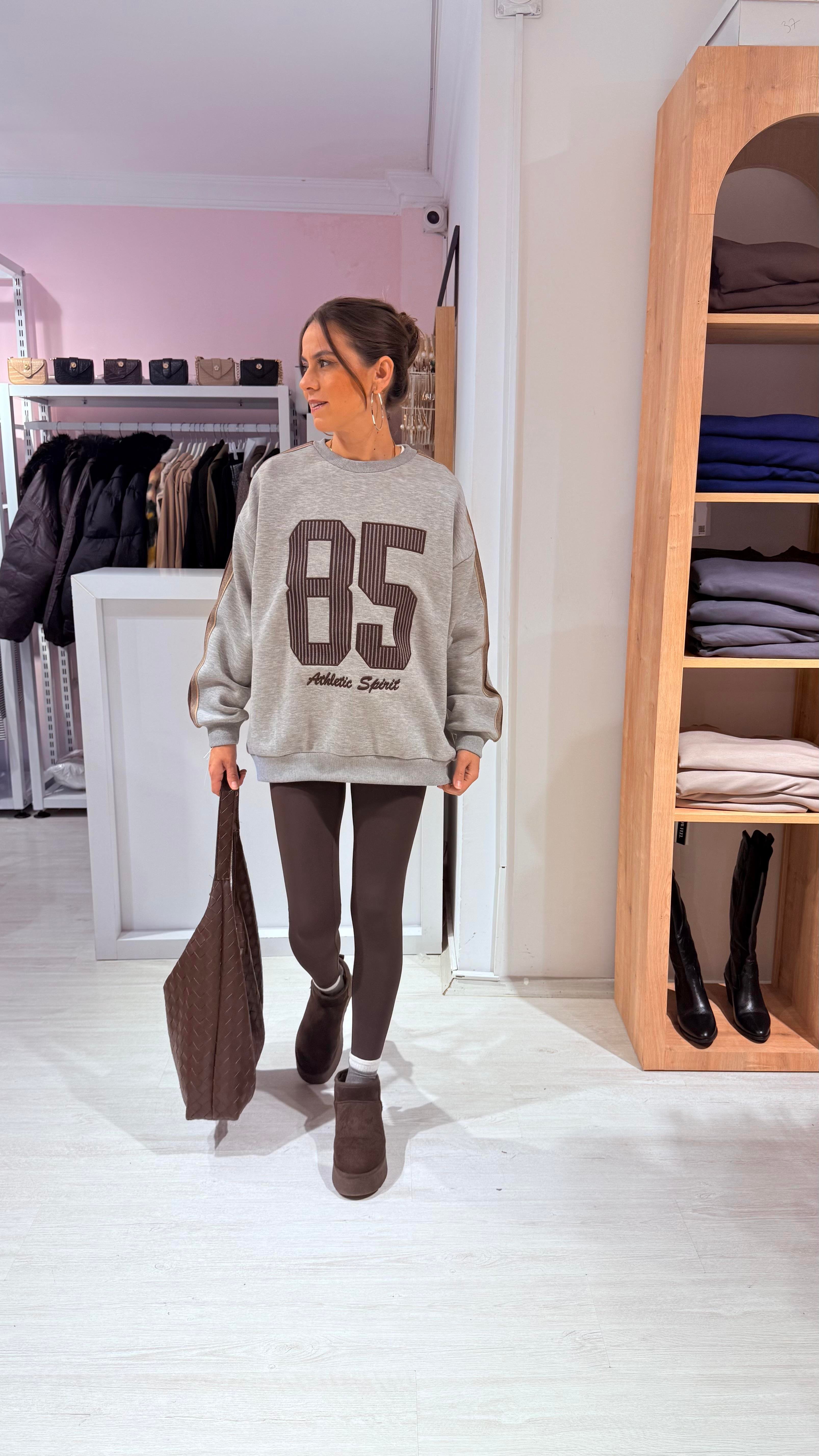 Gri Şeritli 85 Sweatshirt