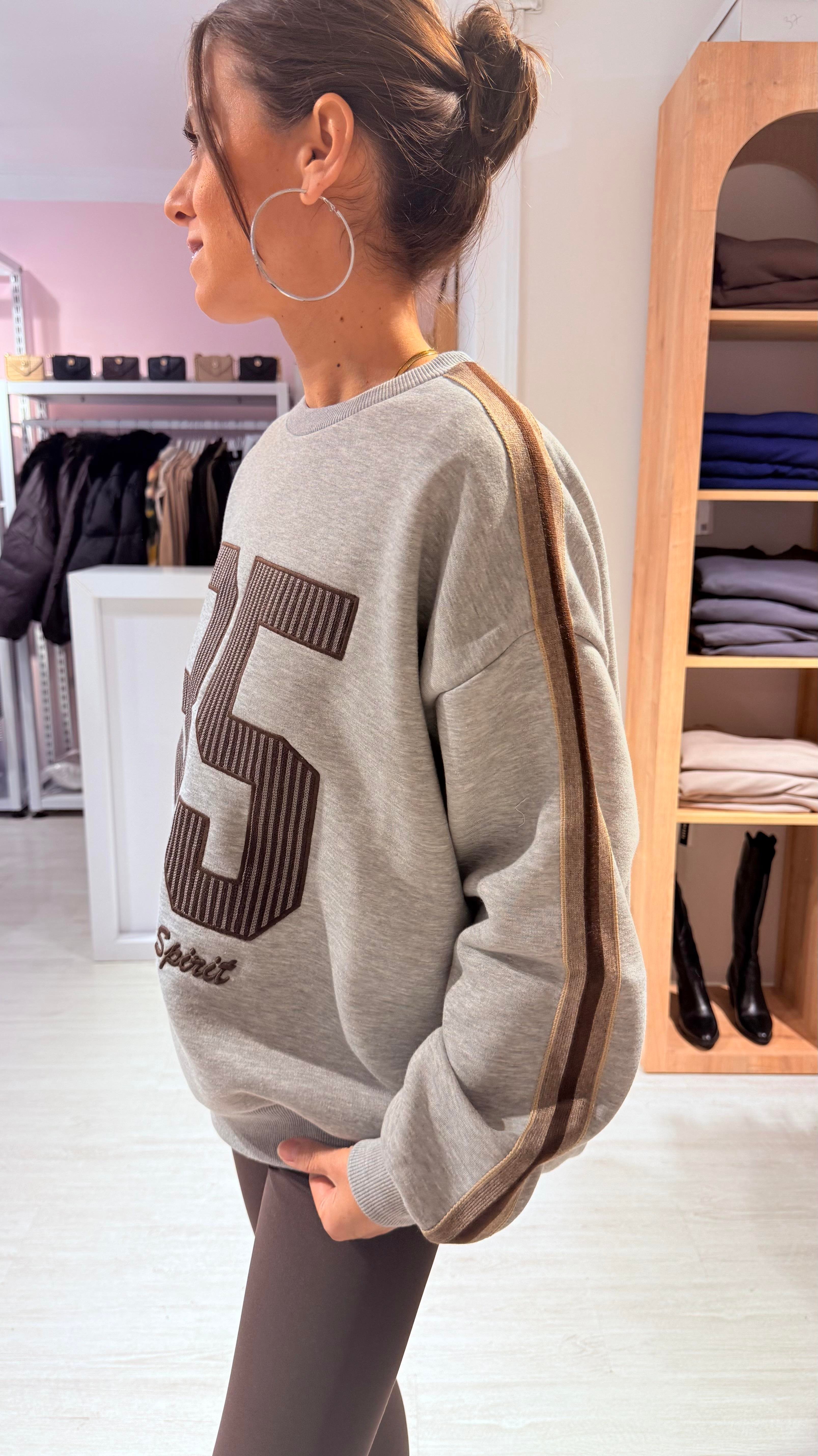 Gri Şeritli 85 Sweatshirt