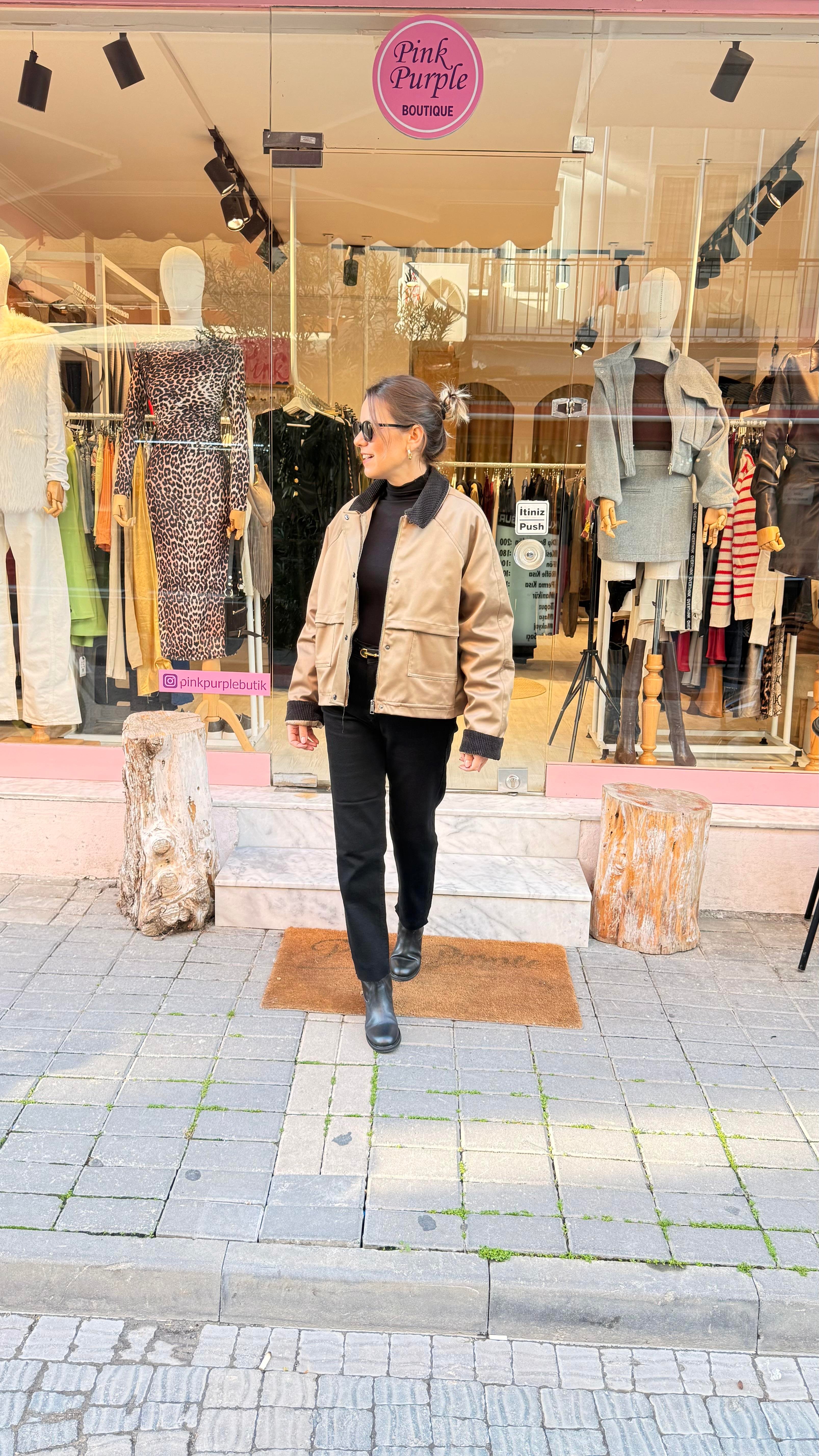 Haki Kadife Detay Ceket
