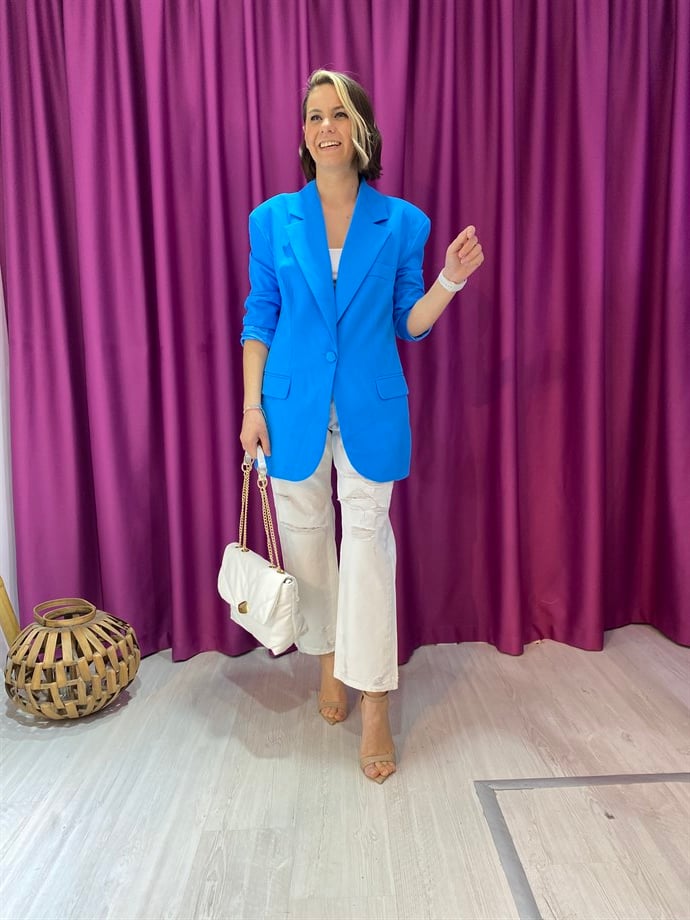 İndigo Mavi Oversize Blazer