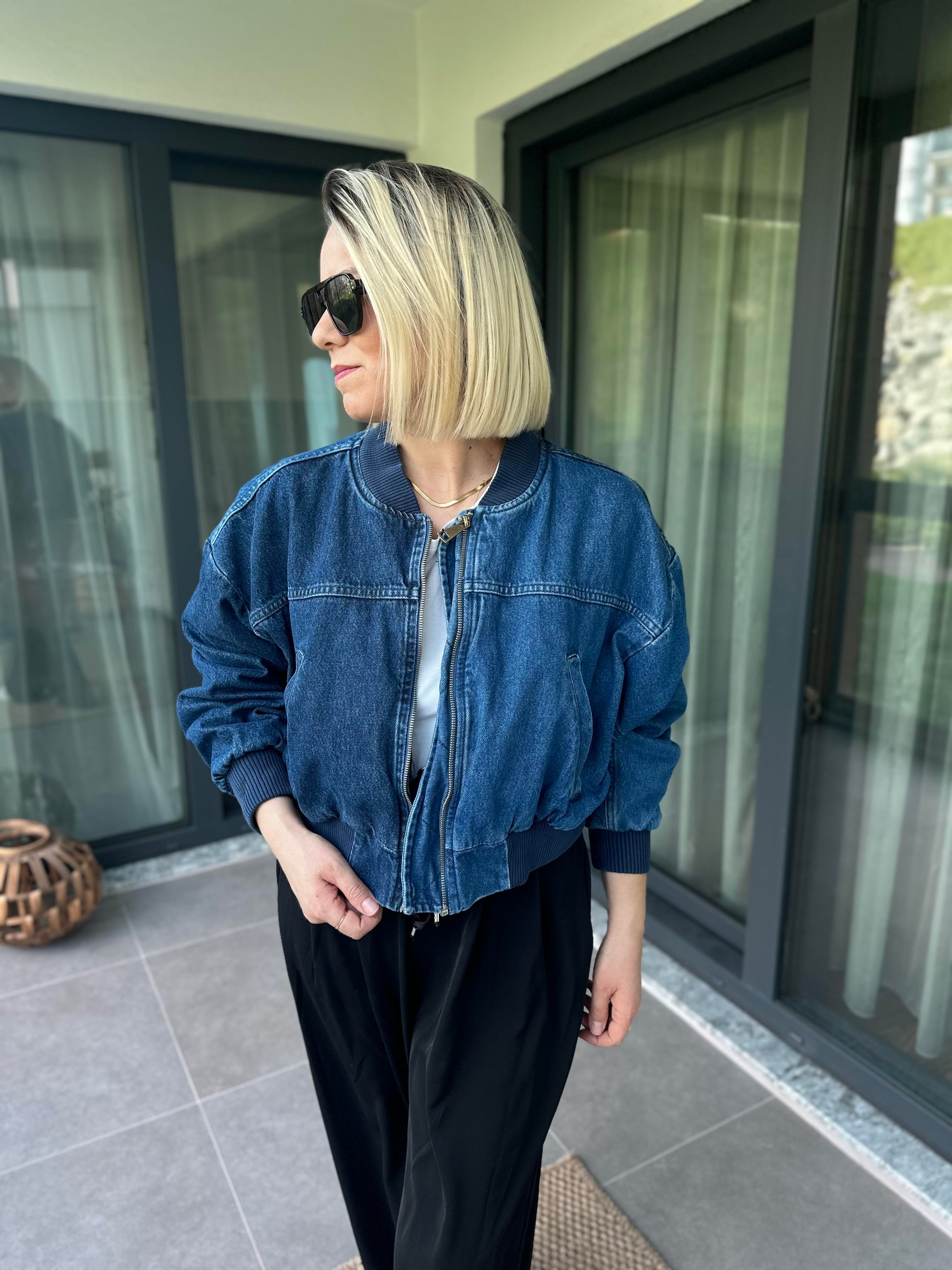 Jean Bomber Ceket