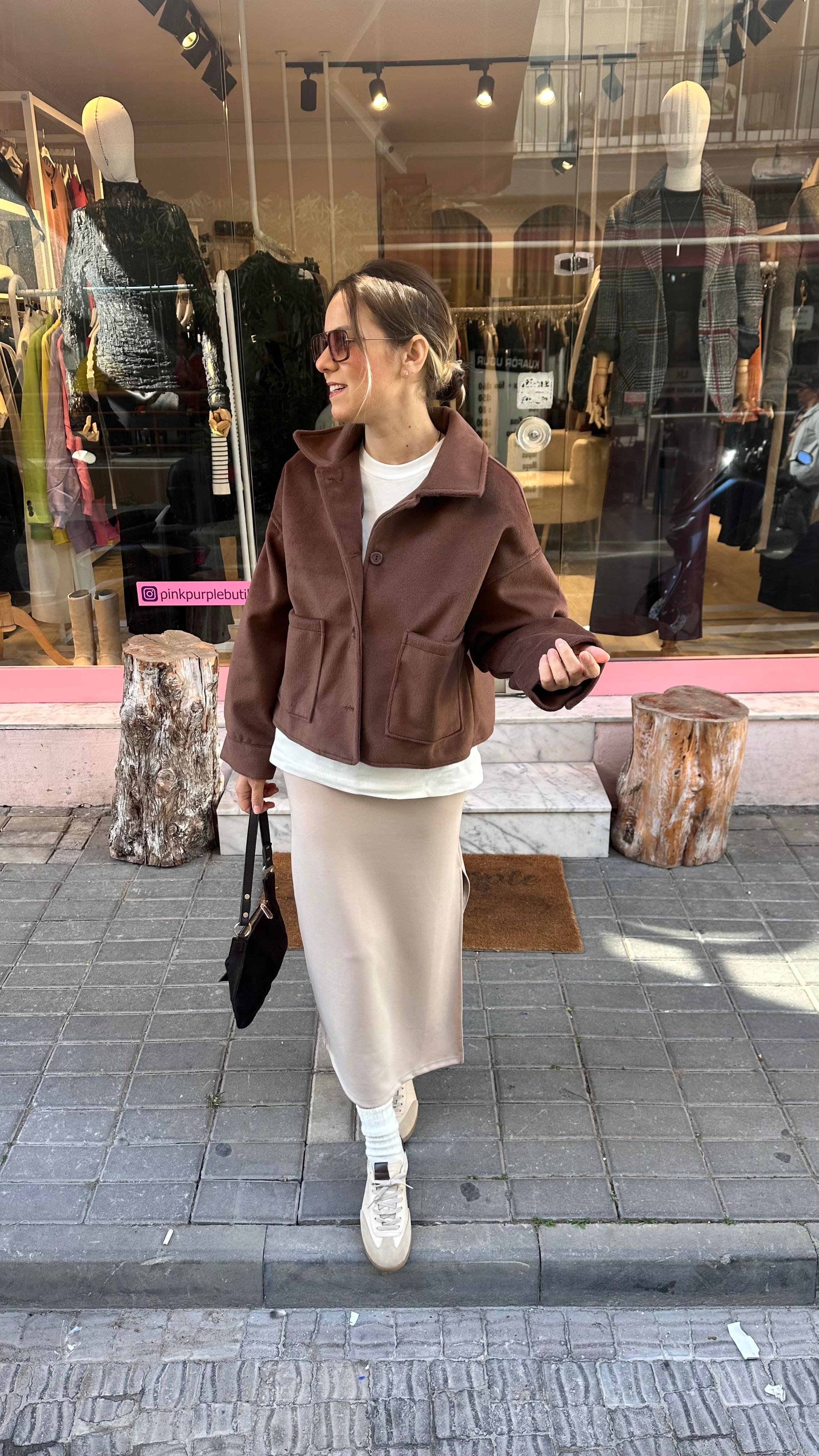 Kahve Kısa Kaşe Ceket